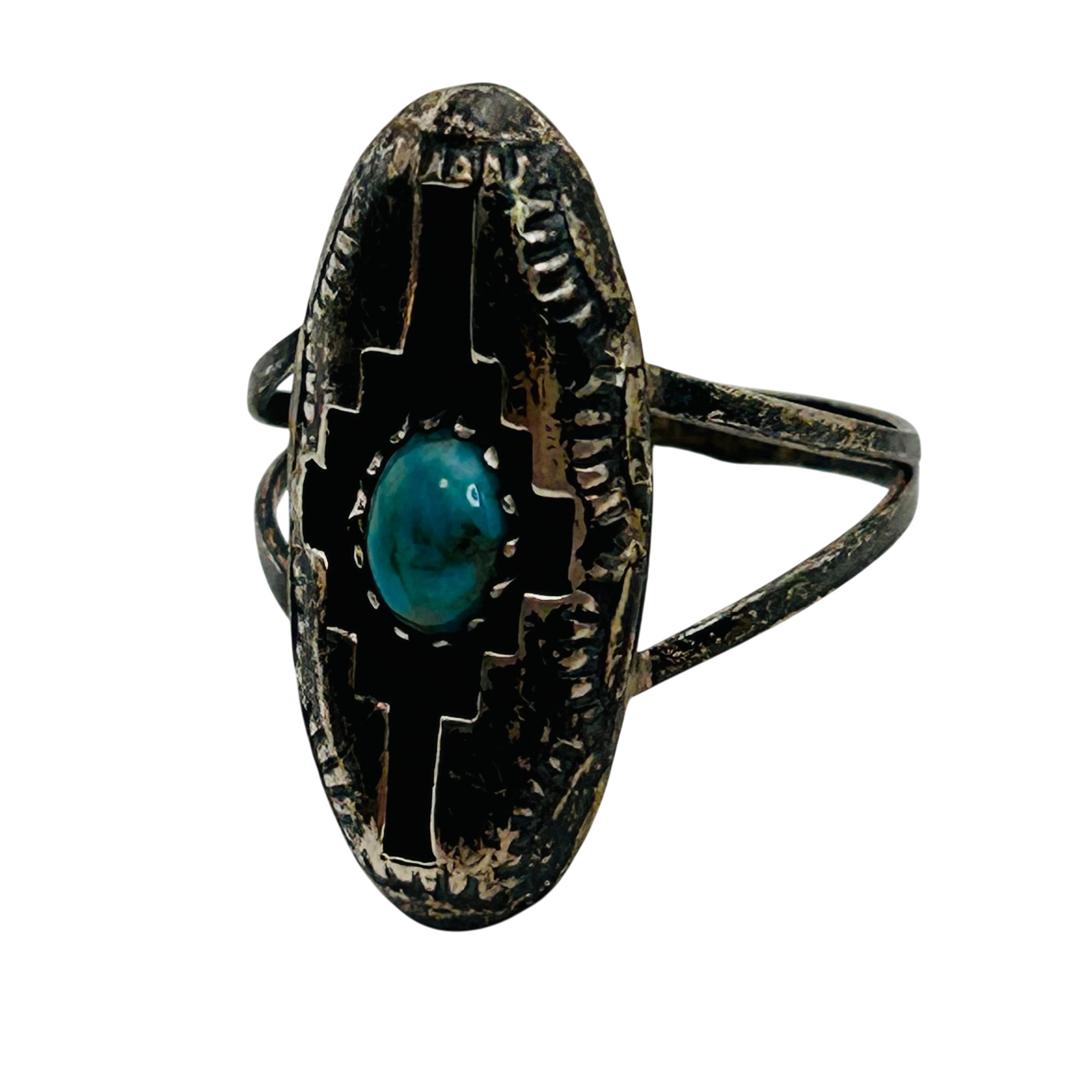 Signed Navajo Sterling Turquoise Ring Sz 7