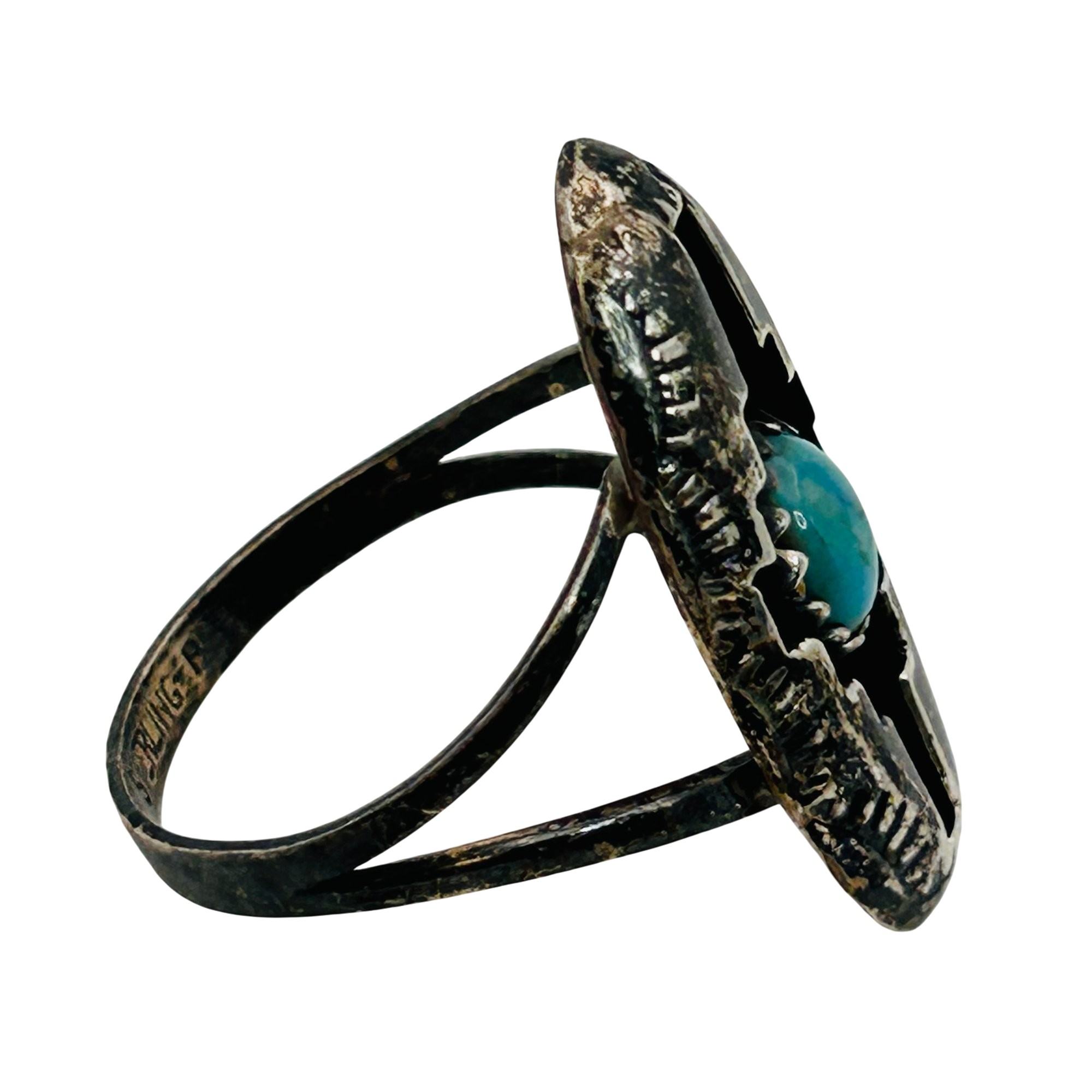 Signed Navajo Sterling Turquoise Ring Sz 7