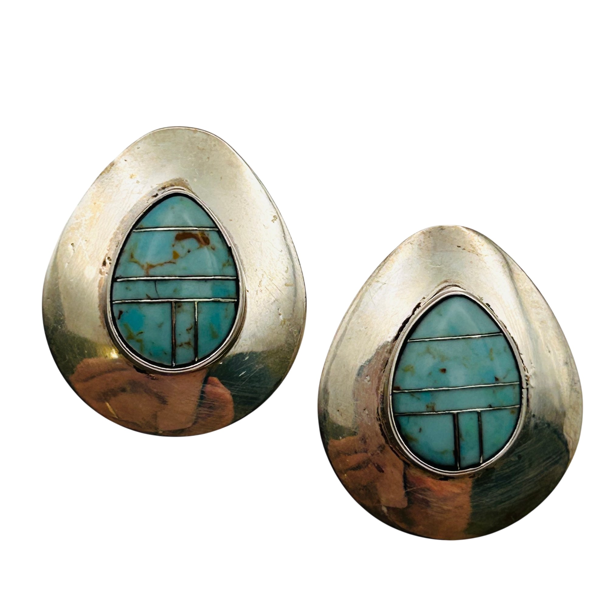 Signed Navajo Sterling Inlay Turquoise Earring