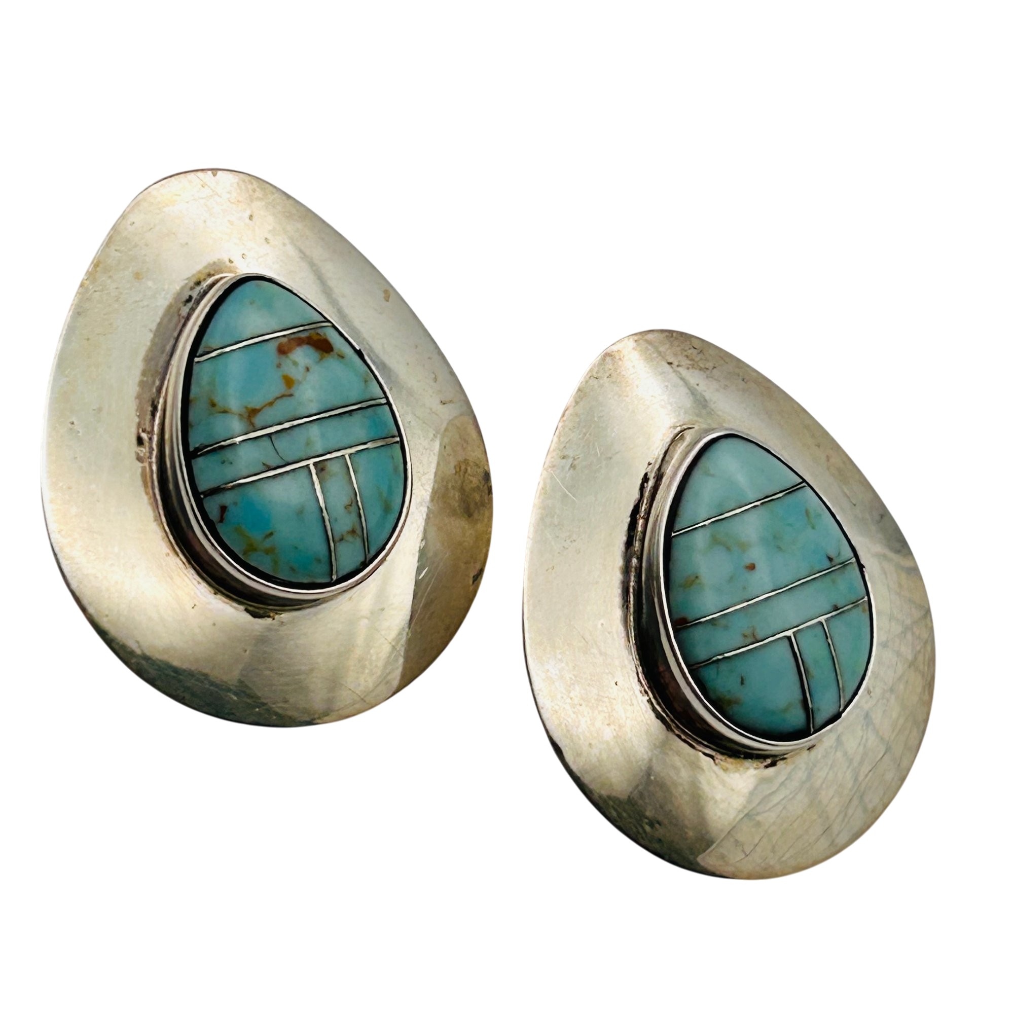 Signed Navajo Sterling Inlay Turquoise Earring