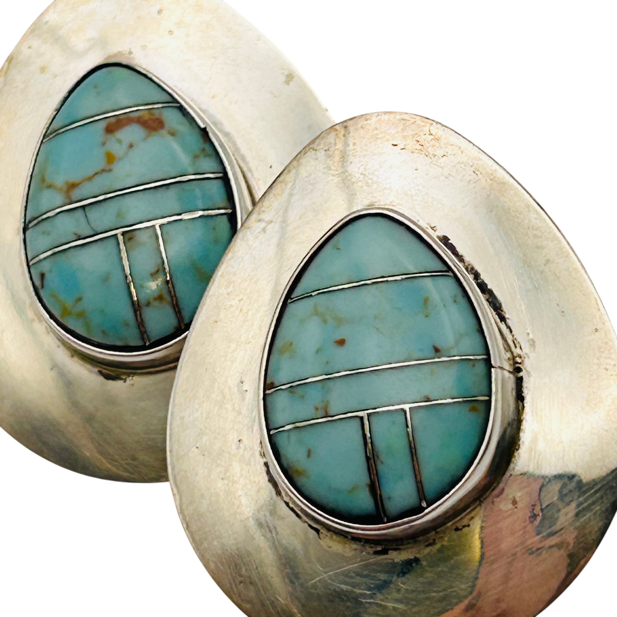 Signed Navajo Sterling Inlay Turquoise Earring