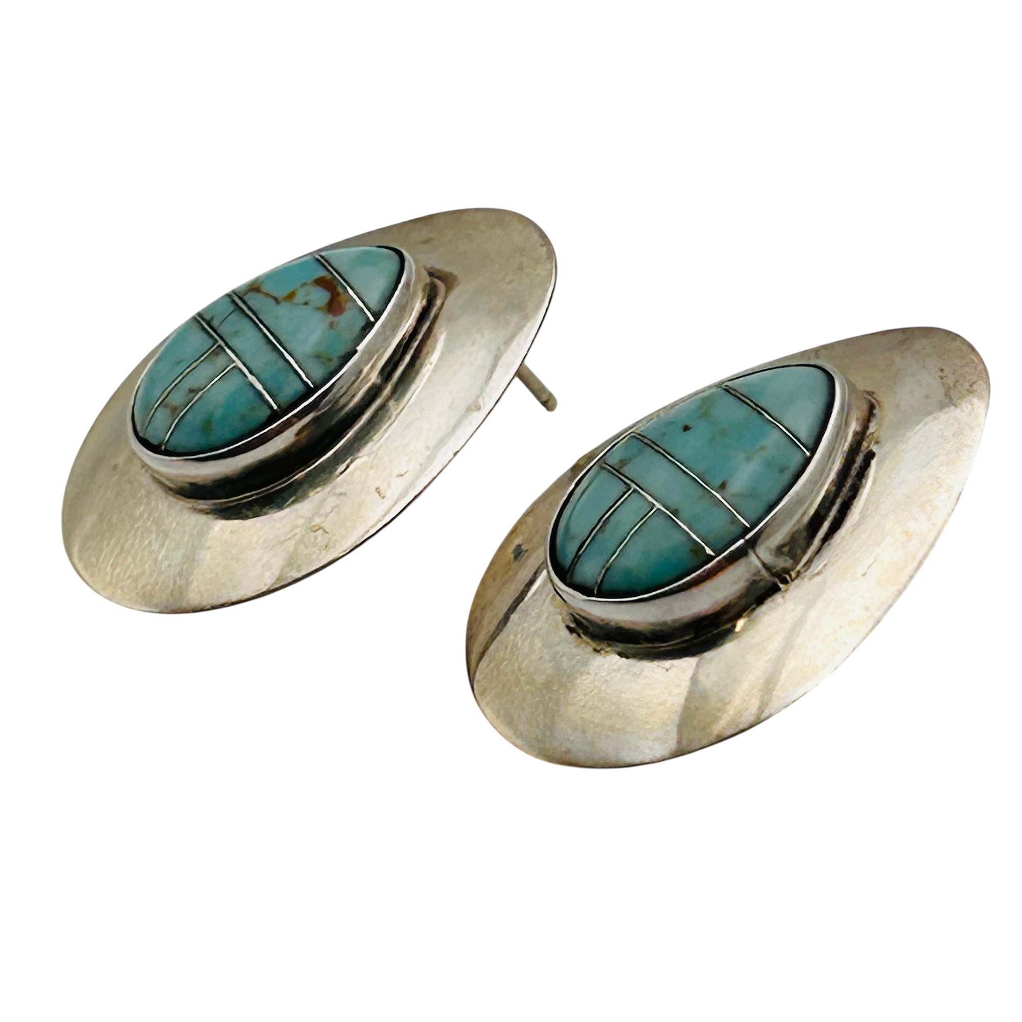 Signed Navajo Sterling Inlay Turquoise Earring