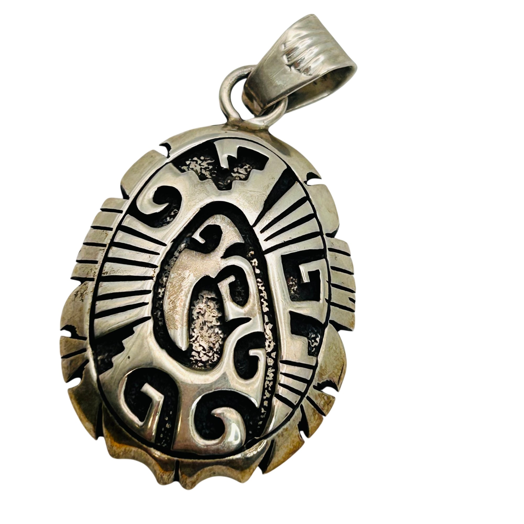 Signed Navajo Sterling Overlay Pendant
