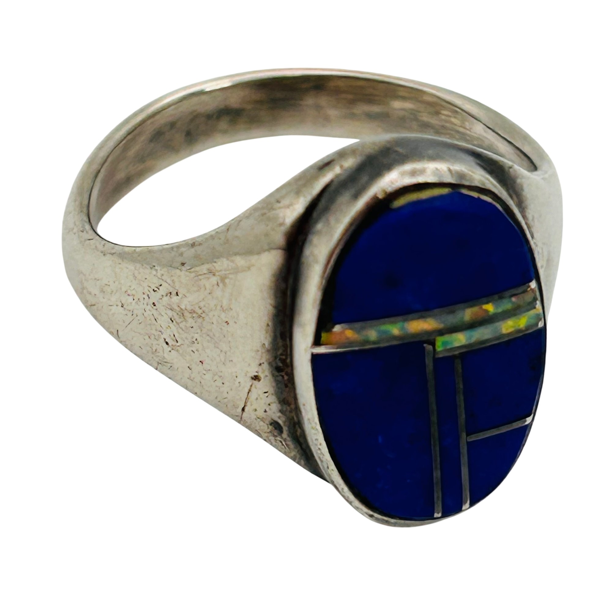 Native Sterling Inlay Opal Lapis Lazuli Ring Sz 6