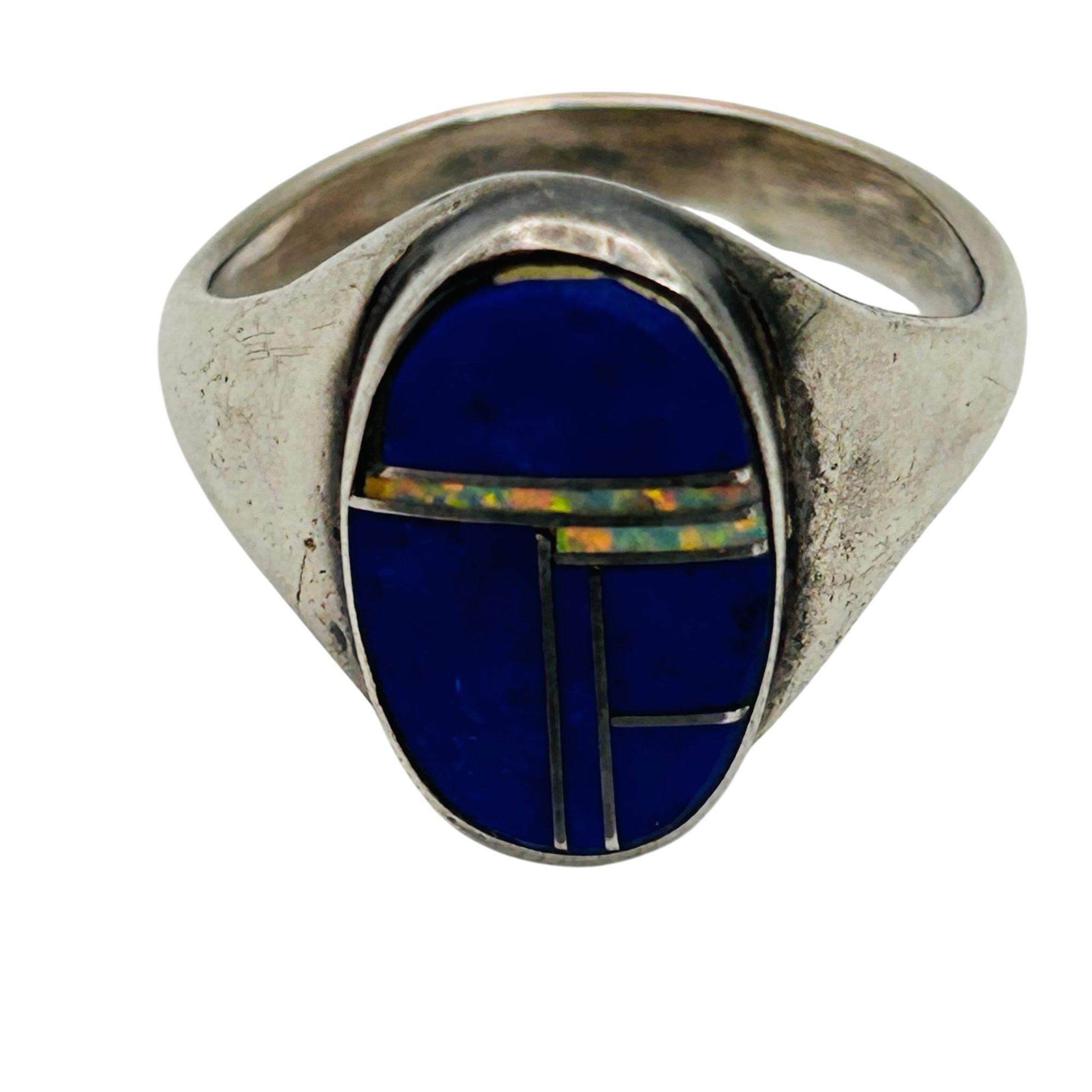Native Sterling Inlay Opal Lapis Lazuli Ring Sz 6