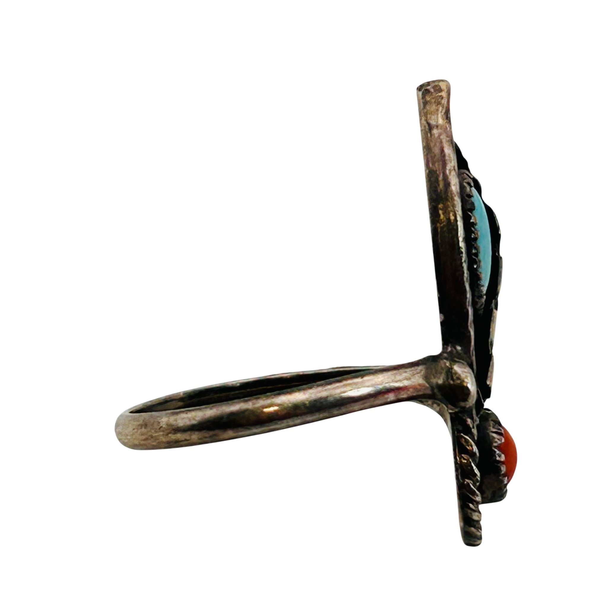 Navajo Sterling Turquoise And Coral Ring Sz 7