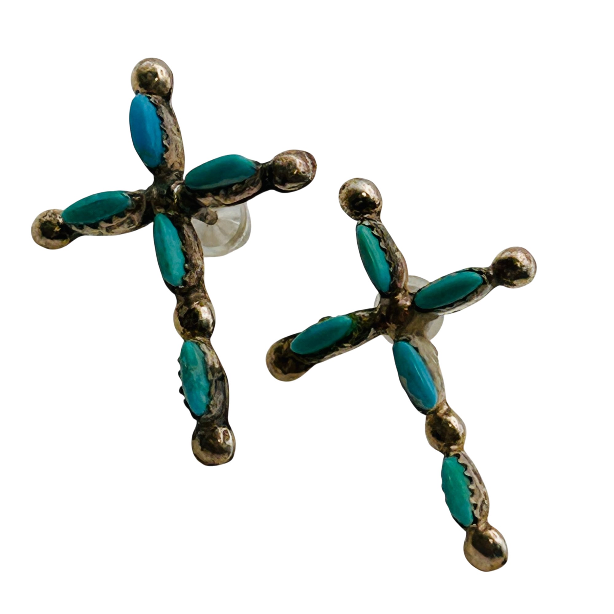 Zuni Sterling NeedlePoint Turquoise Cross Earrings