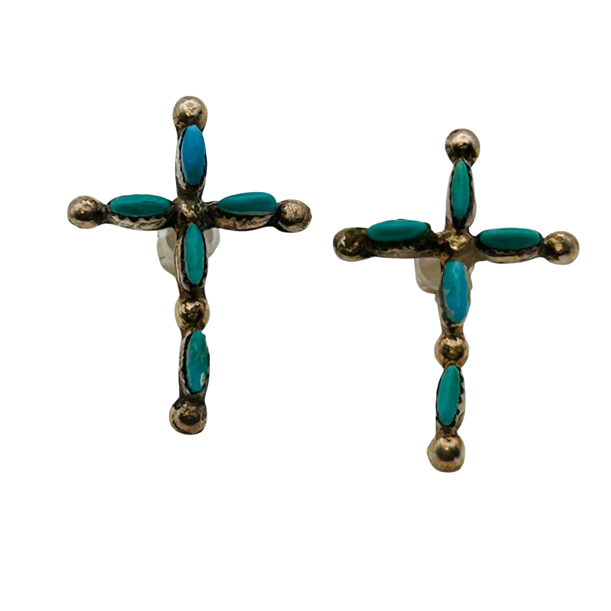 Zuni Sterling NeedlePoint Turquoise Cross Earrings