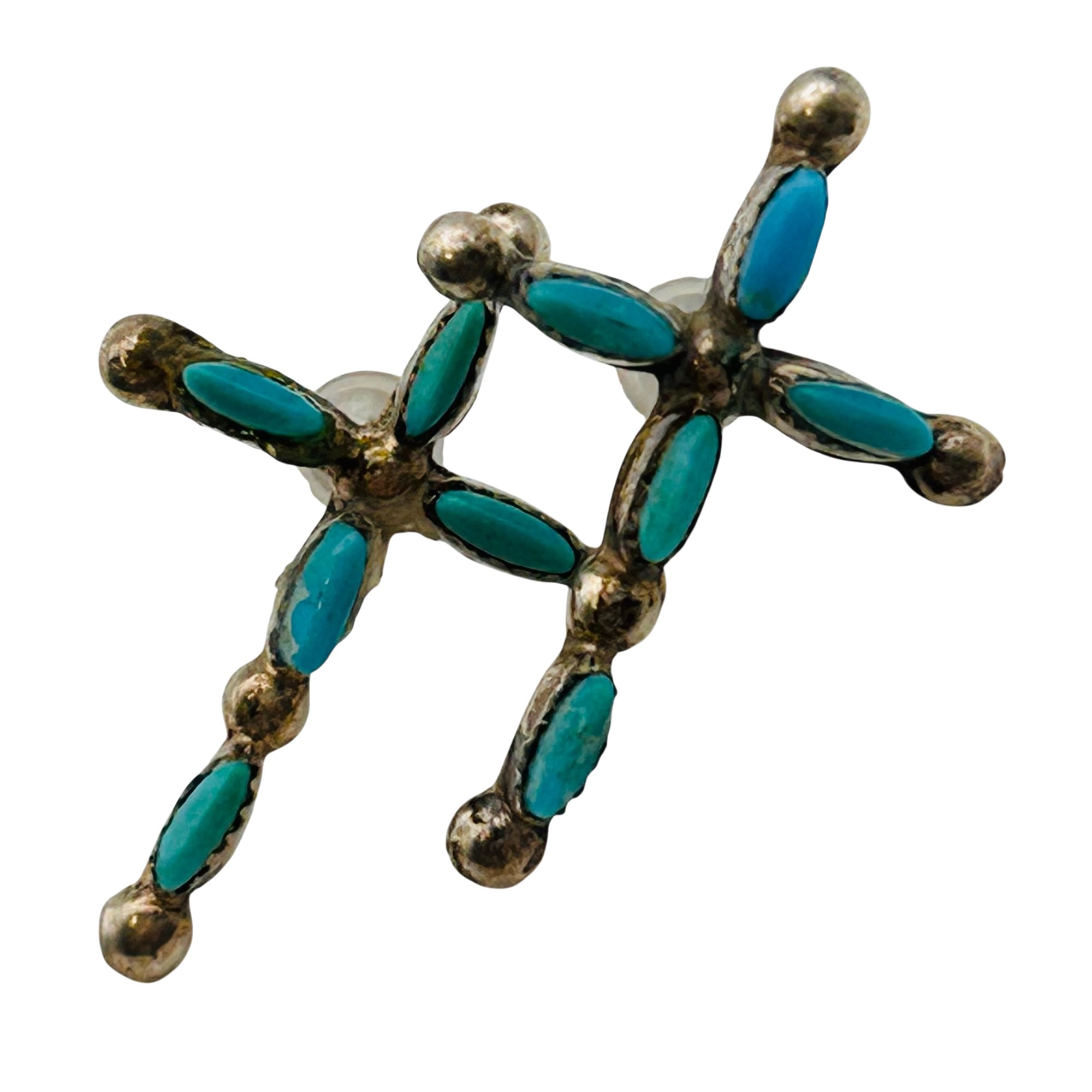 Zuni Sterling NeedlePoint Turquoise Cross Earrings