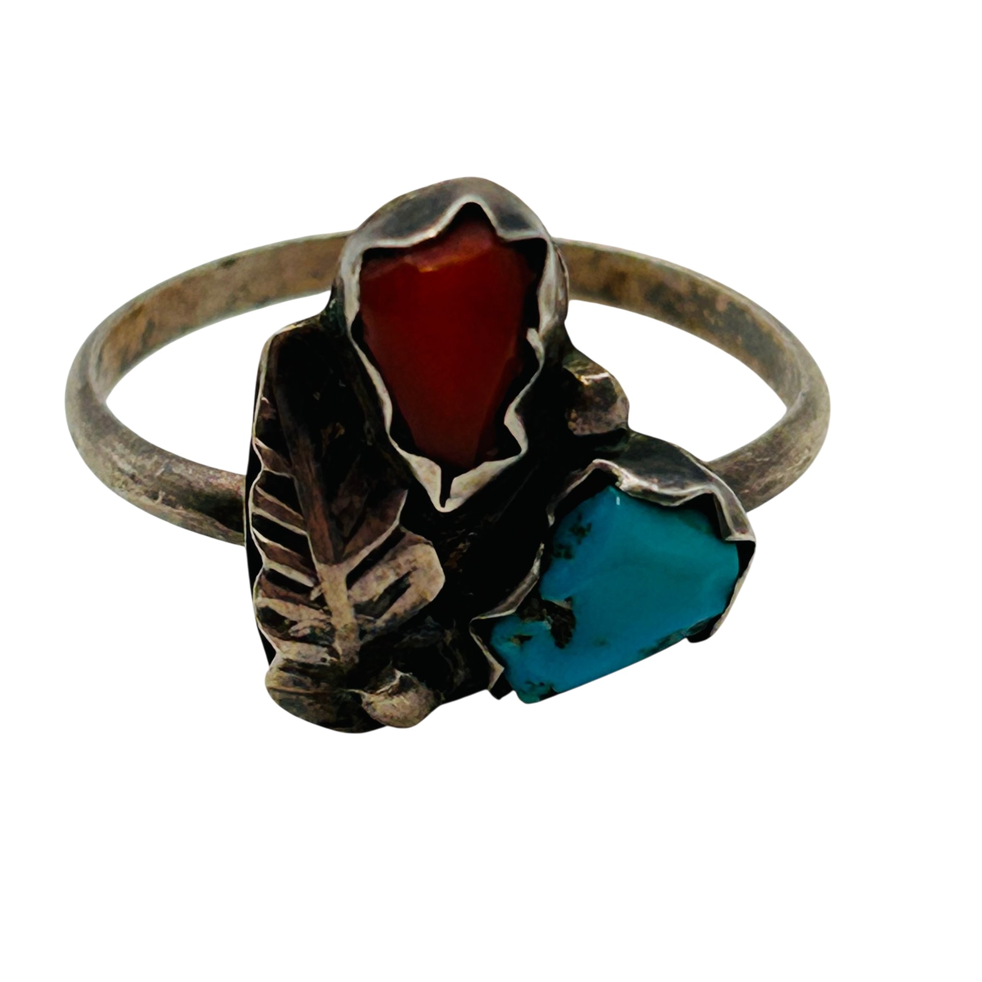 Navajo Sterling Turquoise And Coral Ring Sz 6