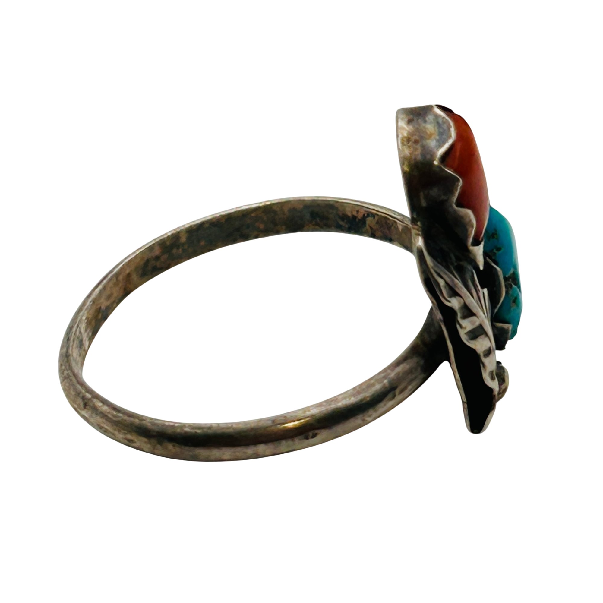 Navajo Sterling Turquoise And Coral Ring Sz 6