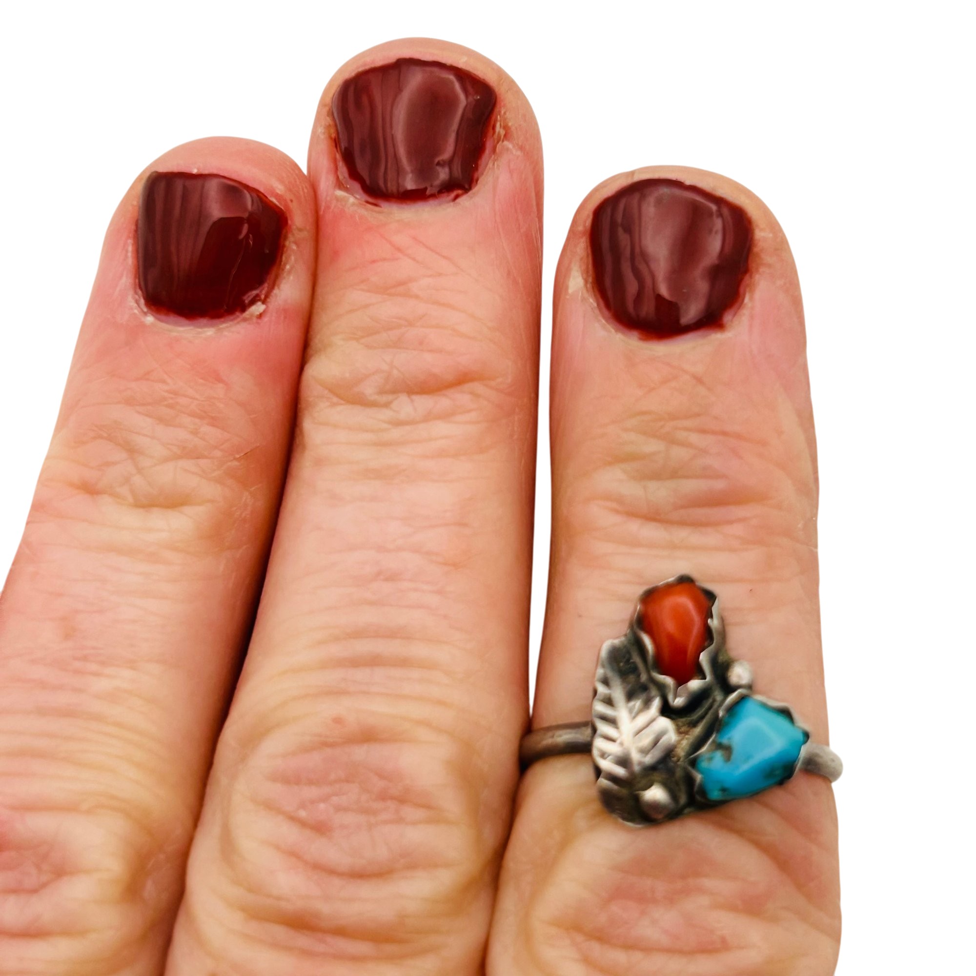 Navajo Sterling Turquoise And Coral Ring Sz 6