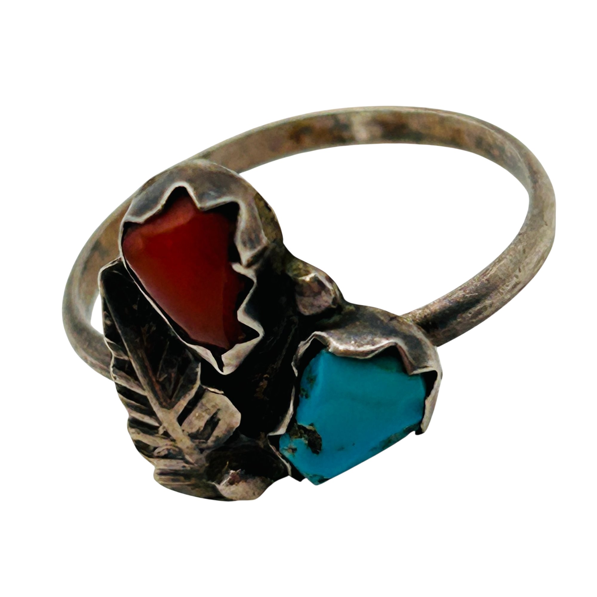 Navajo Sterling Turquoise And Coral Ring Sz 6