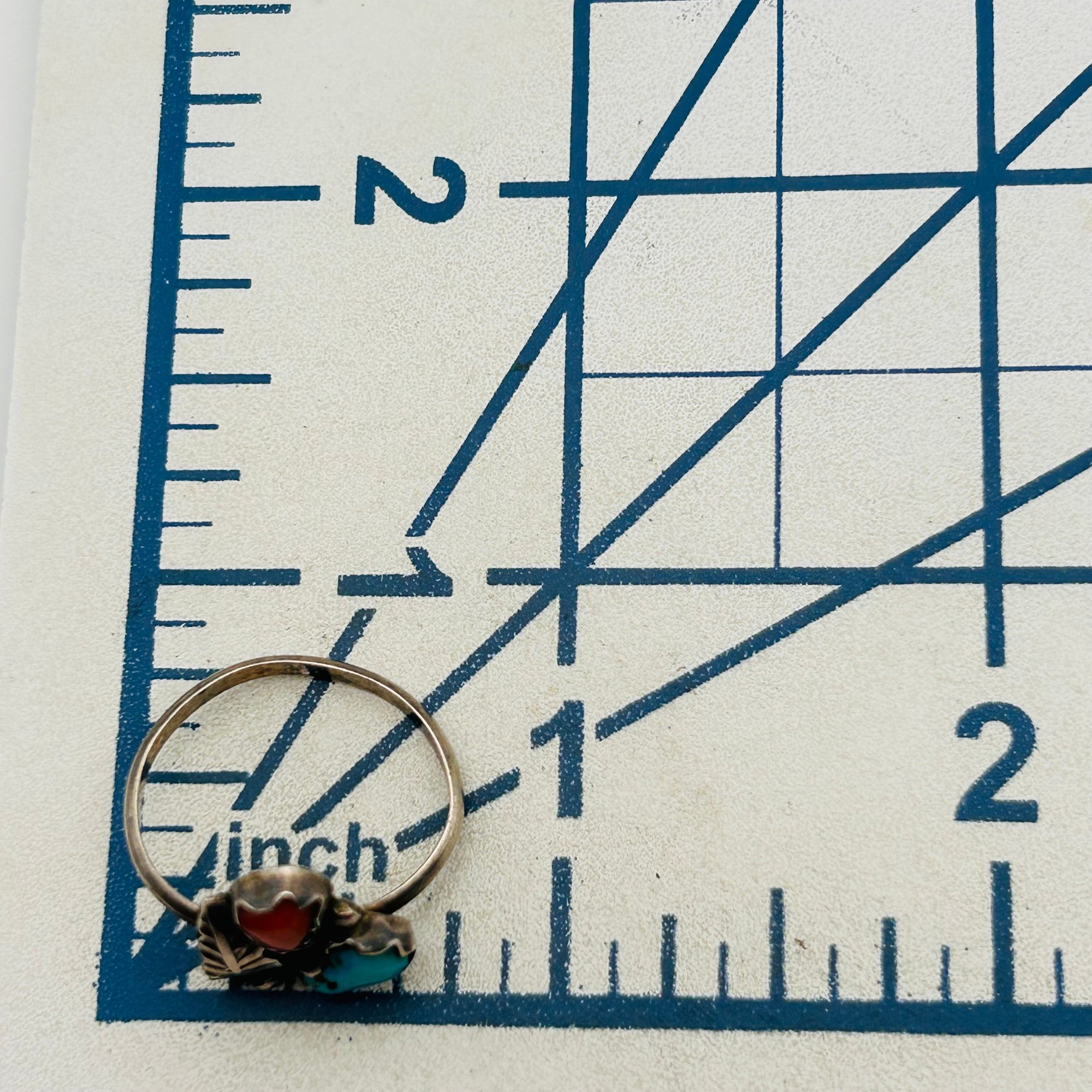 Navajo Sterling Turquoise And Coral Ring Sz 6