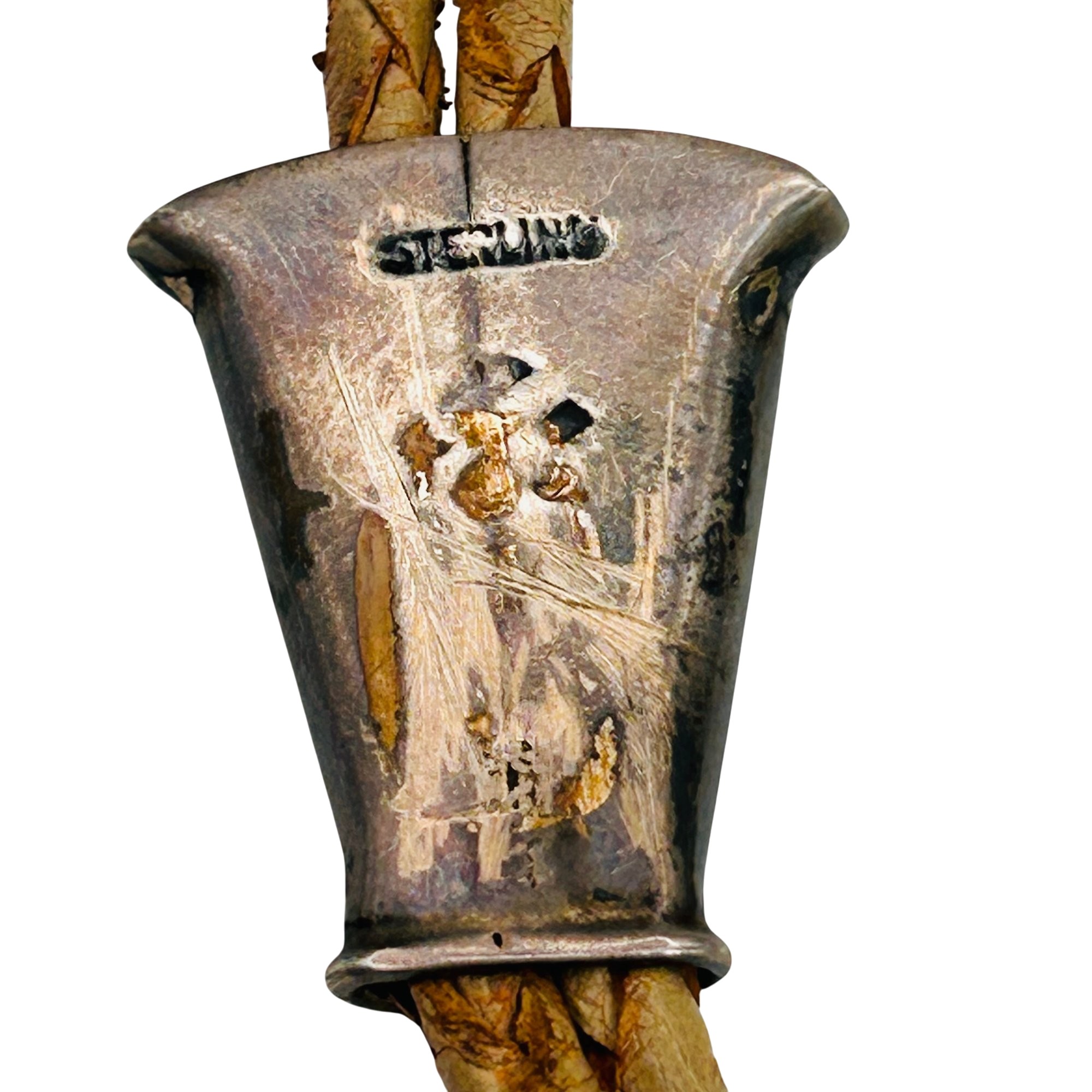 Native Sterling Bolo Tie With Tan Leather Tie