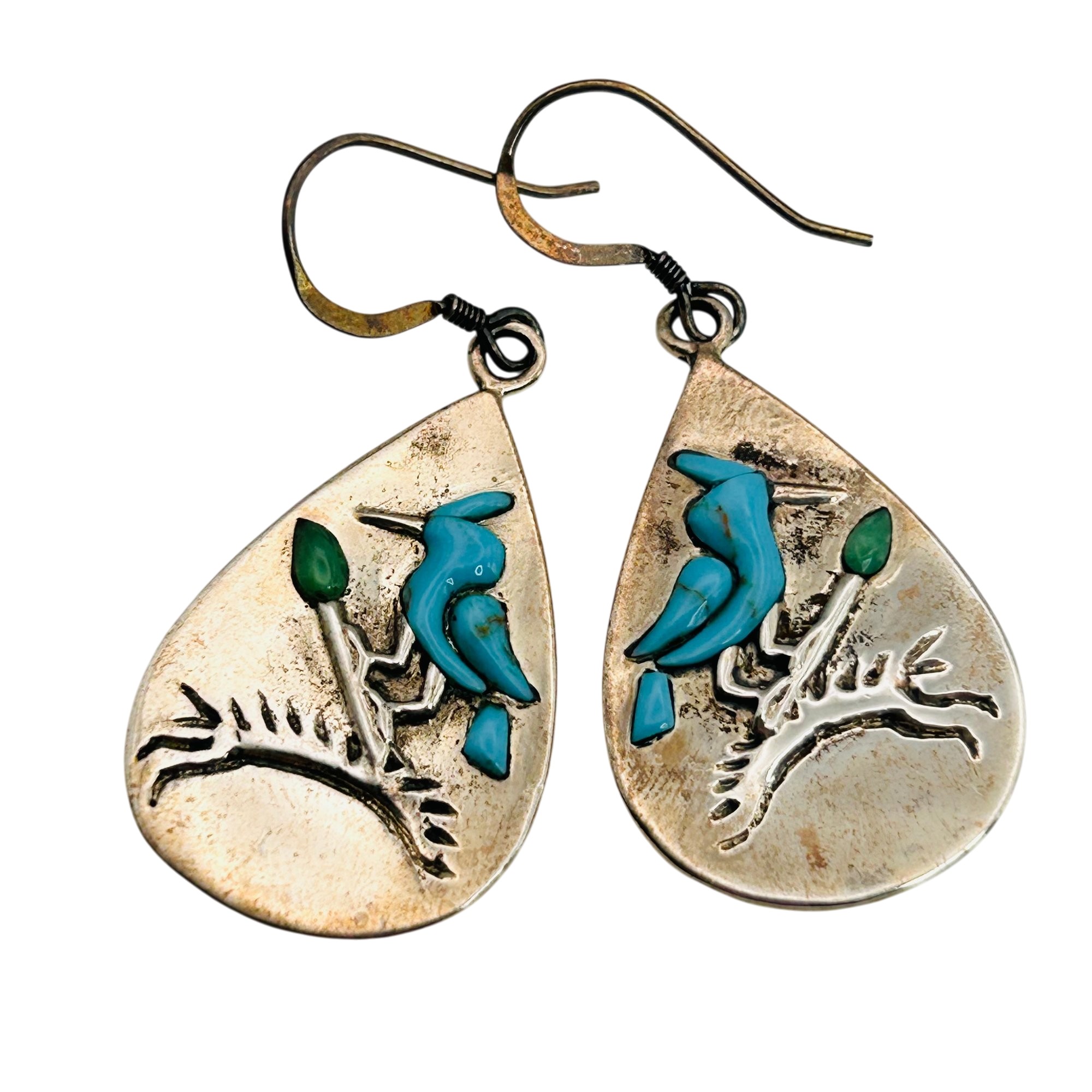Sterling Raised Turquoise Bird Earrings