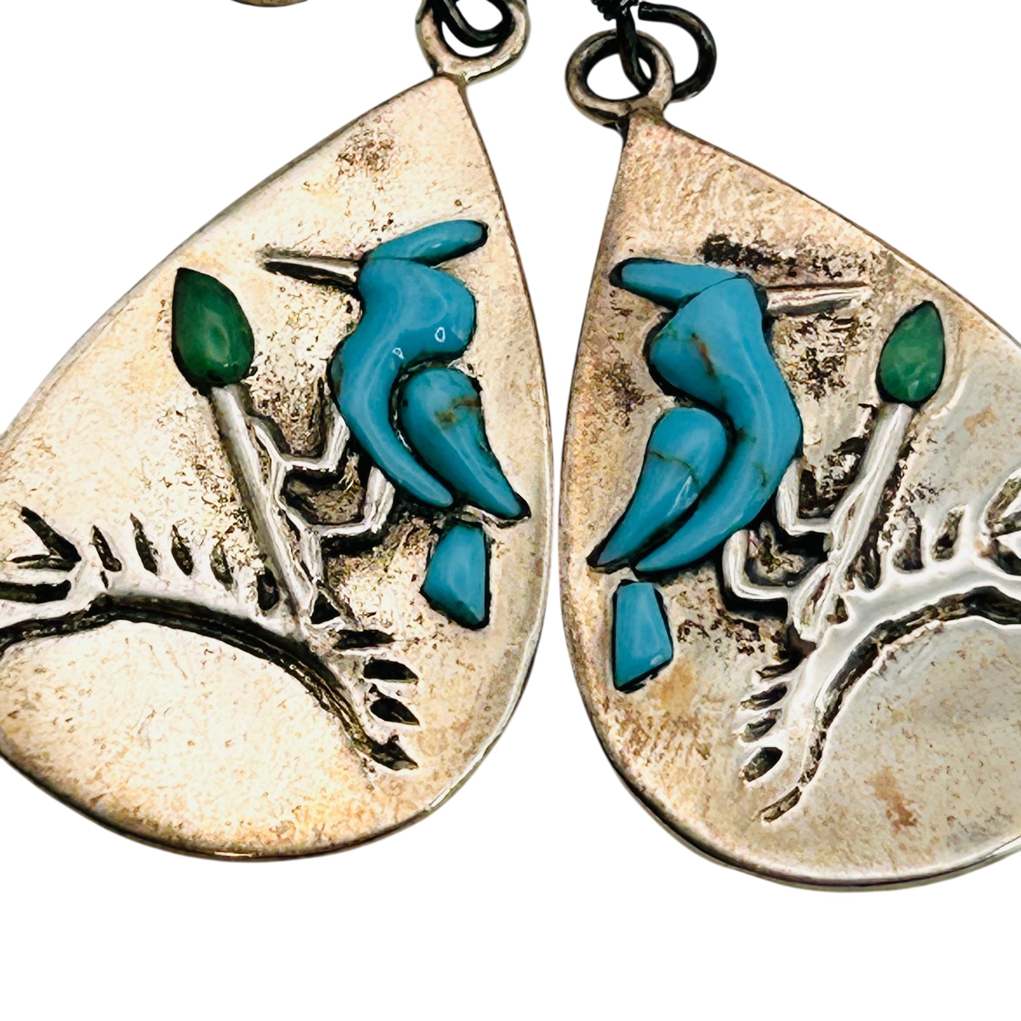 Sterling Raised Turquoise Bird Earrings