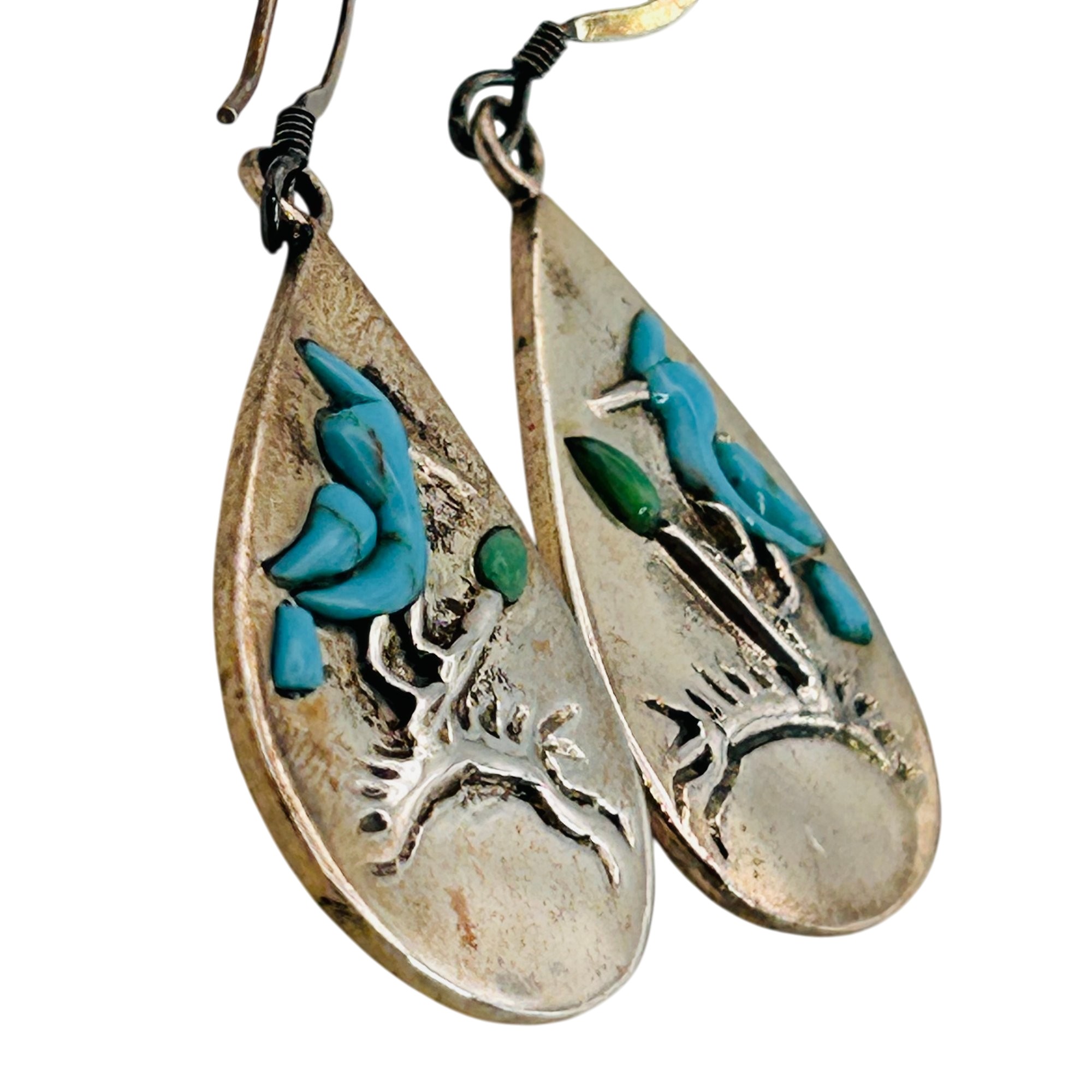 Sterling Raised Turquoise Bird Earrings