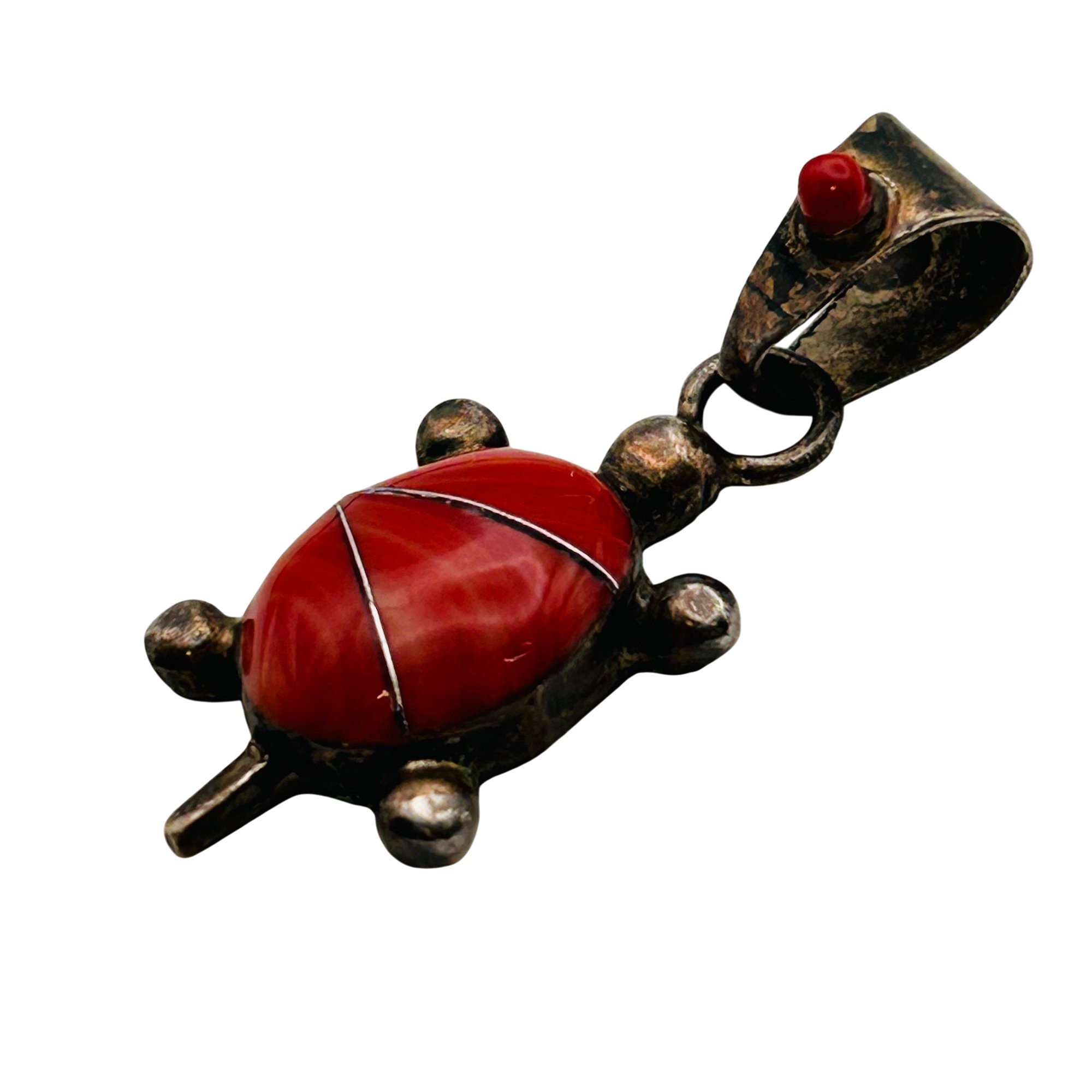 Sterling Coral Turtle Pendant