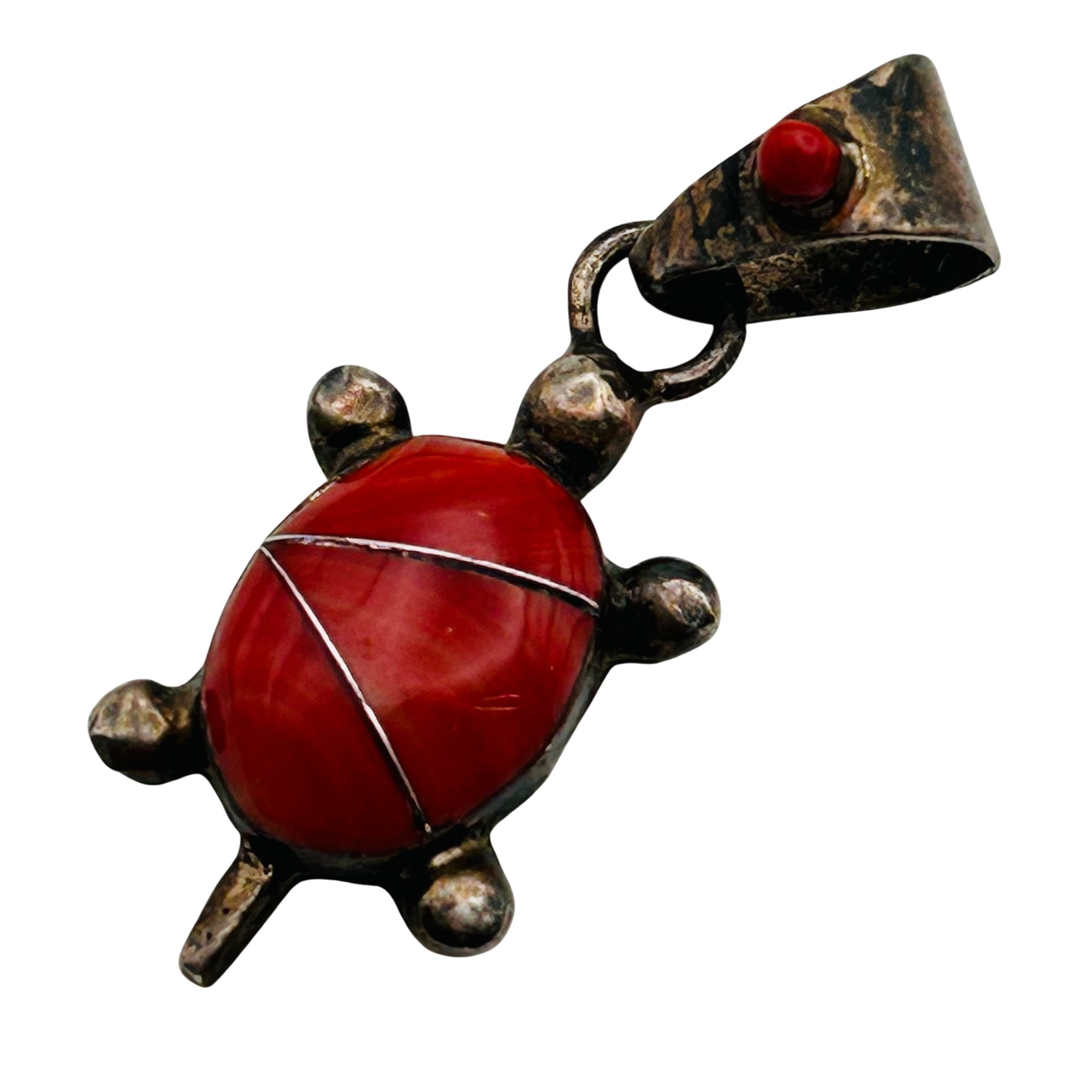 Sterling Coral Turtle Pendant