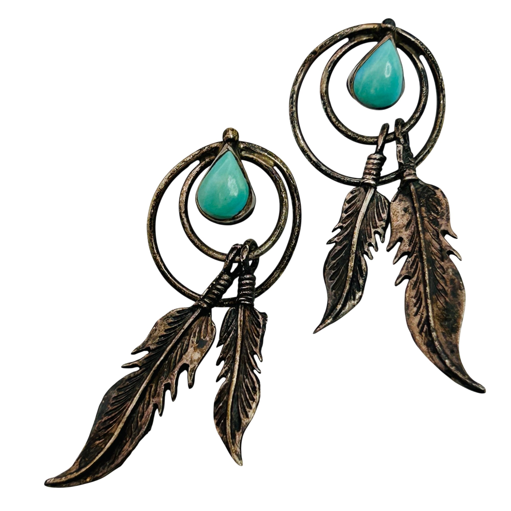Native Sterling Turquoise Feather Earrings