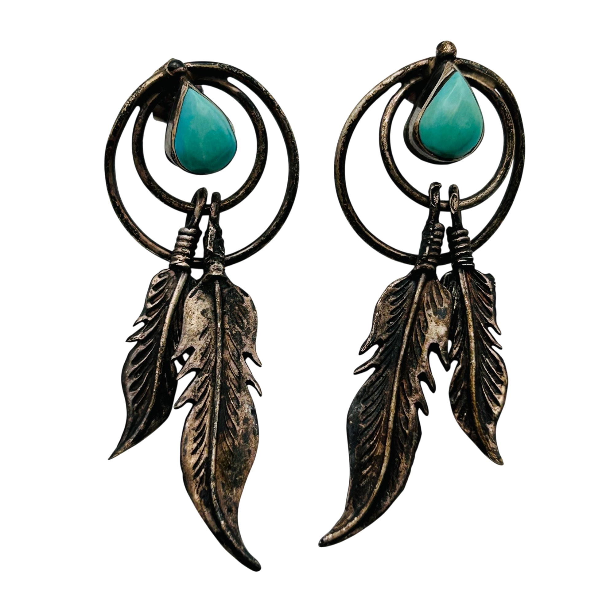 Native Sterling Turquoise Feather Earrings