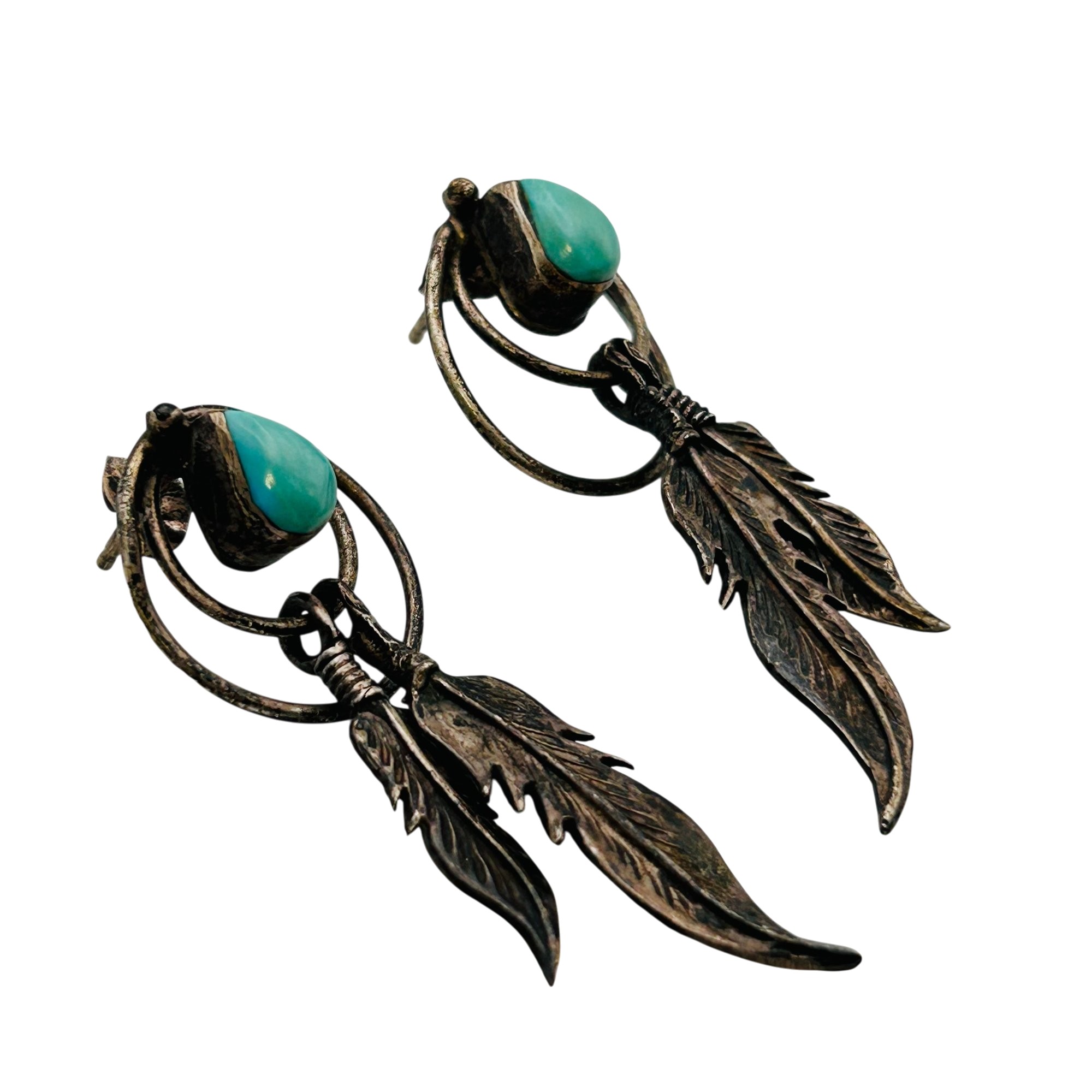 Native Sterling Turquoise Feather Earrings