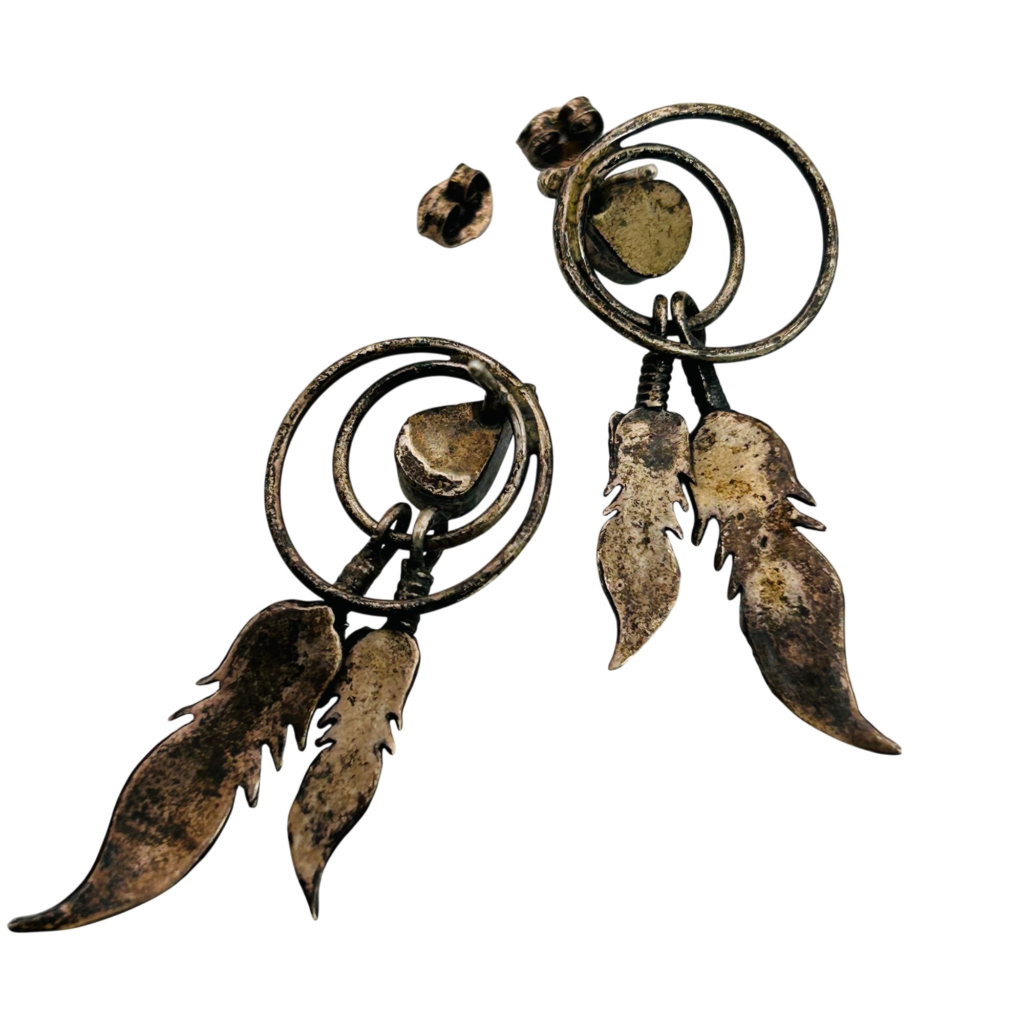 Native Sterling Turquoise Feather Earrings