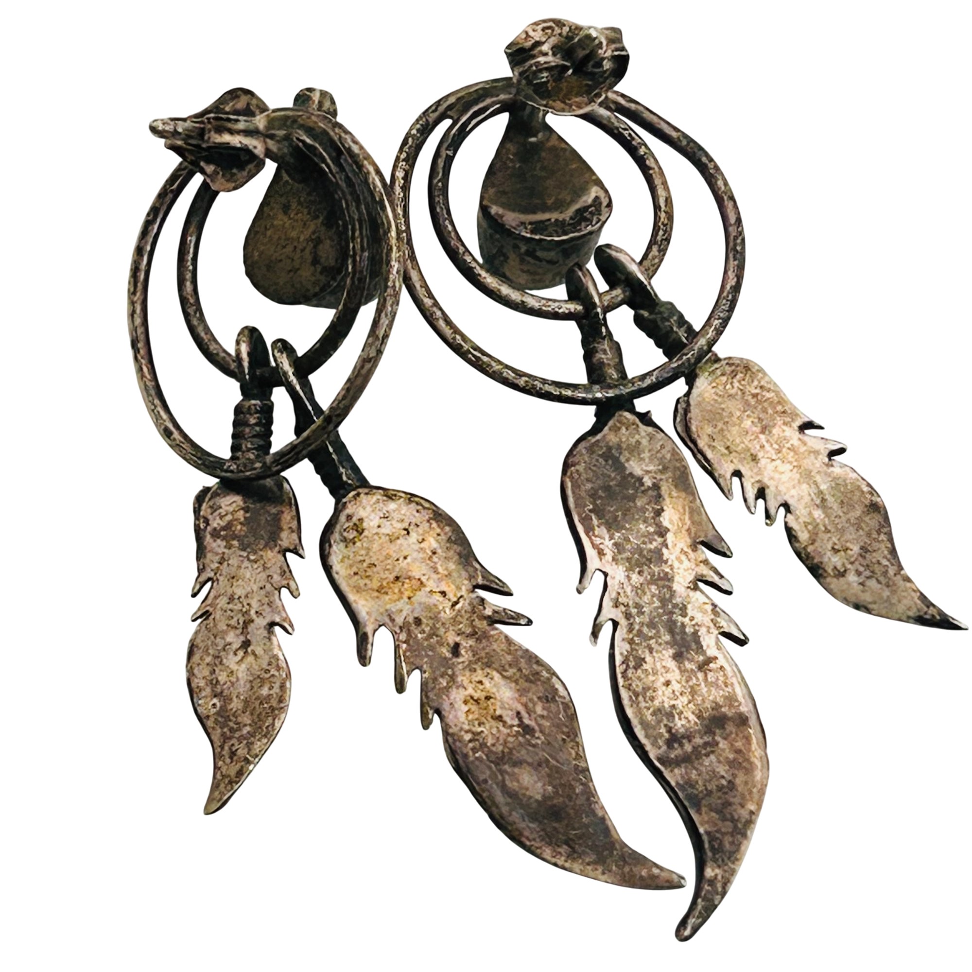 Native Sterling Turquoise Feather Earrings