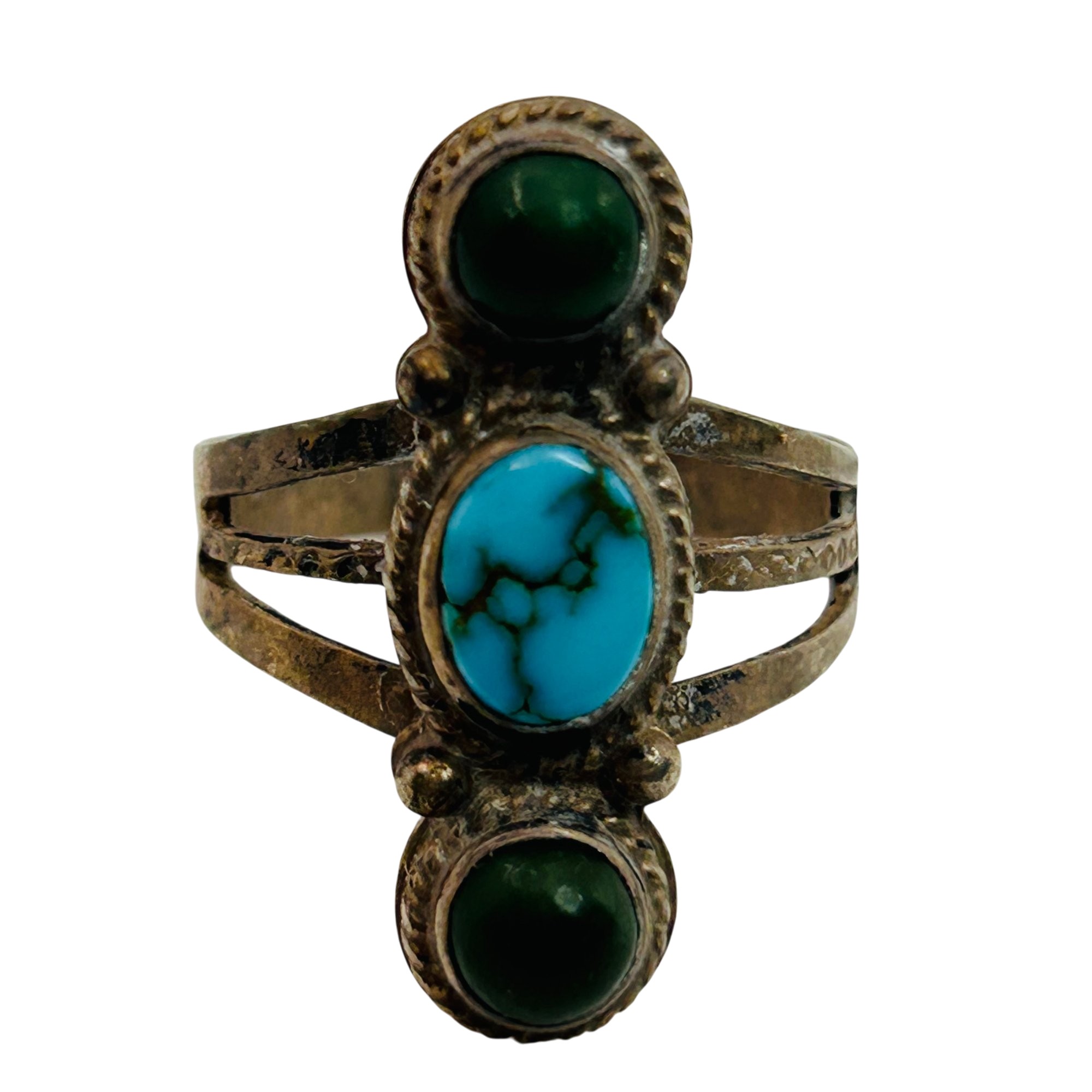 Navajo Sterling Turquoise And Malachite Ring Sz 7