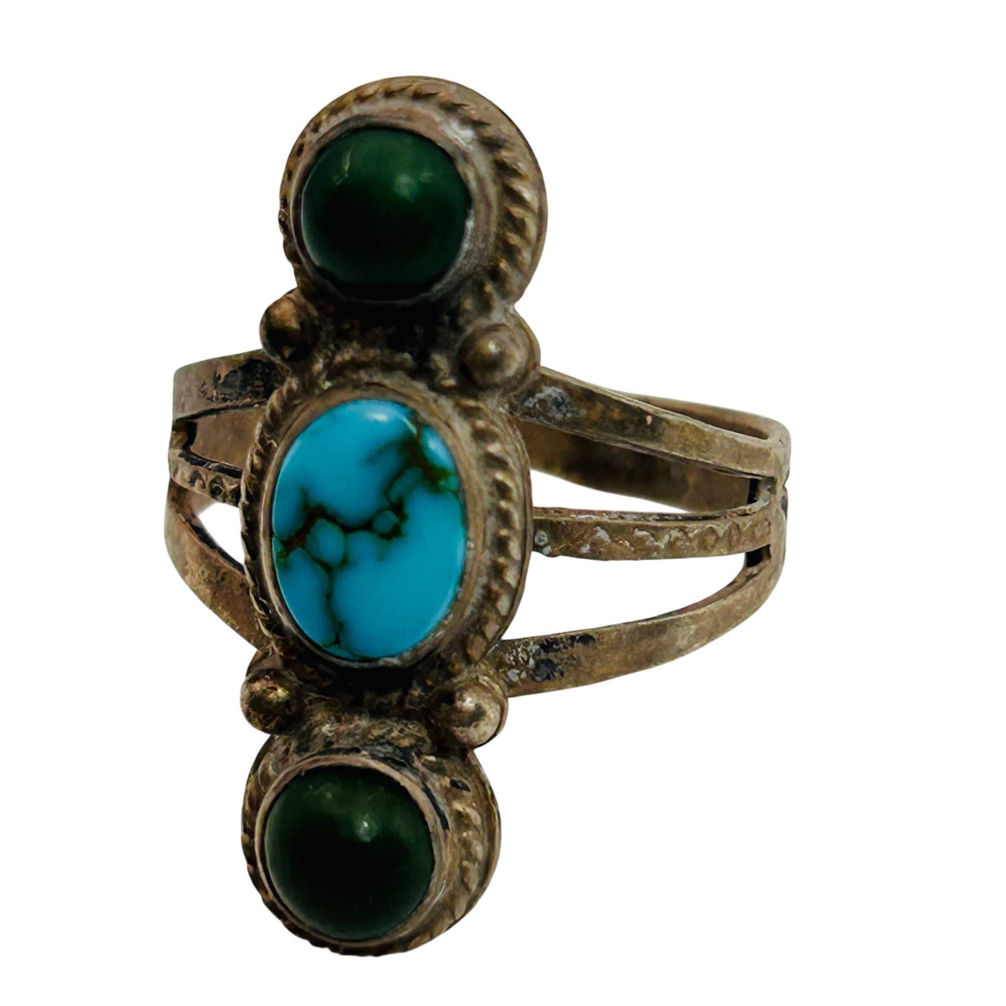 Navajo Sterling Turquoise And Malachite Ring Sz 7
