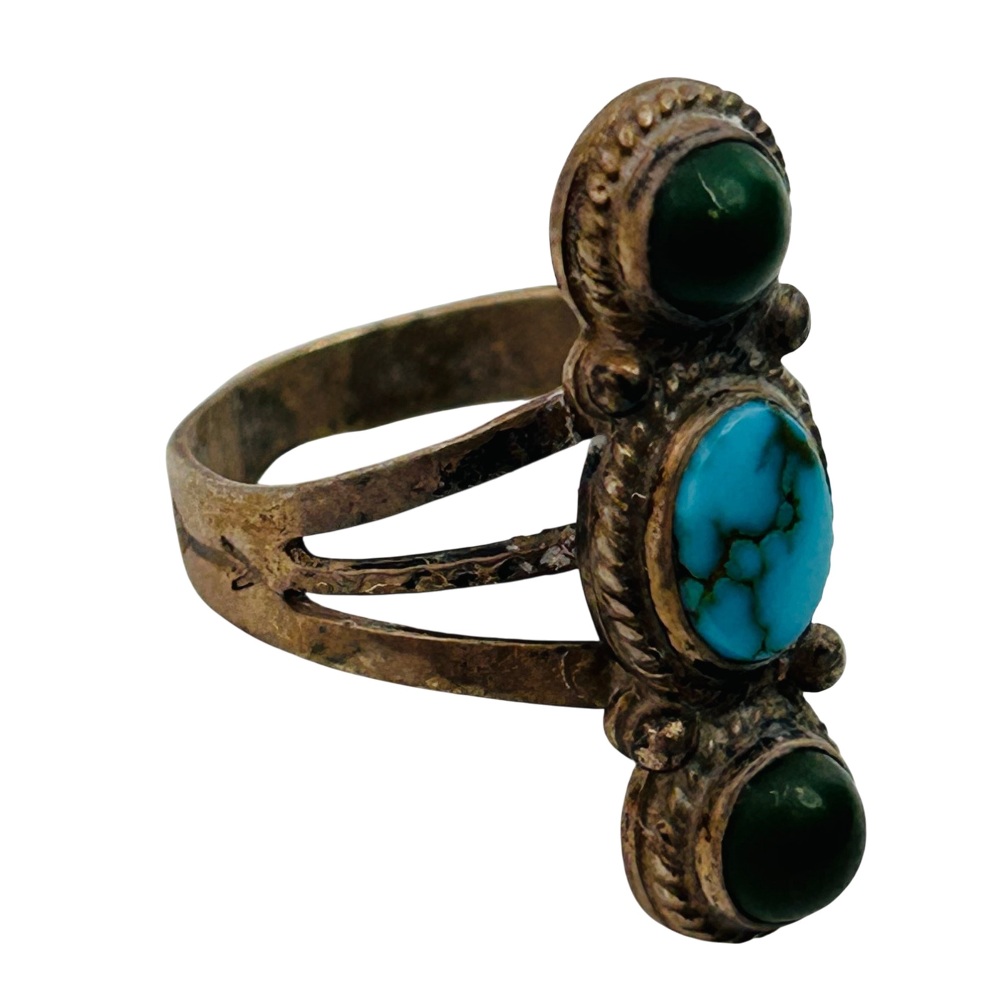 Navajo Sterling Turquoise And Malachite Ring Sz 7