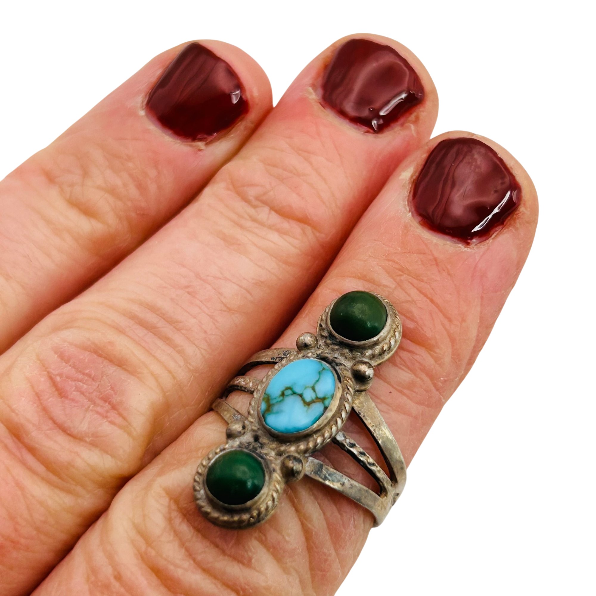 Navajo Sterling Turquoise And Malachite Ring Sz 7