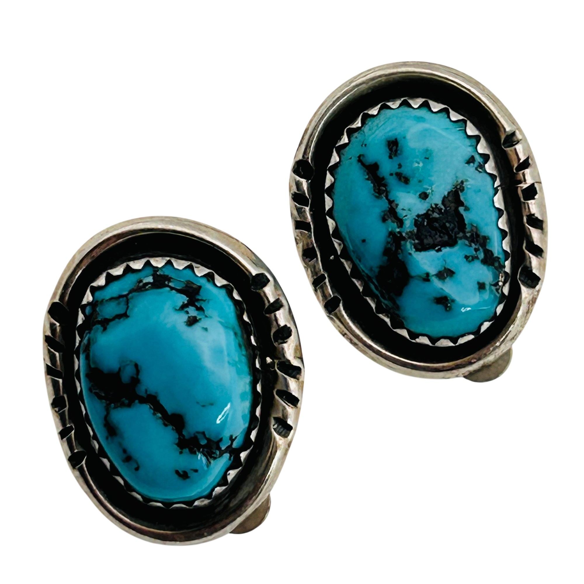 Signed RB Navajo Sterling Turquoise Earrings