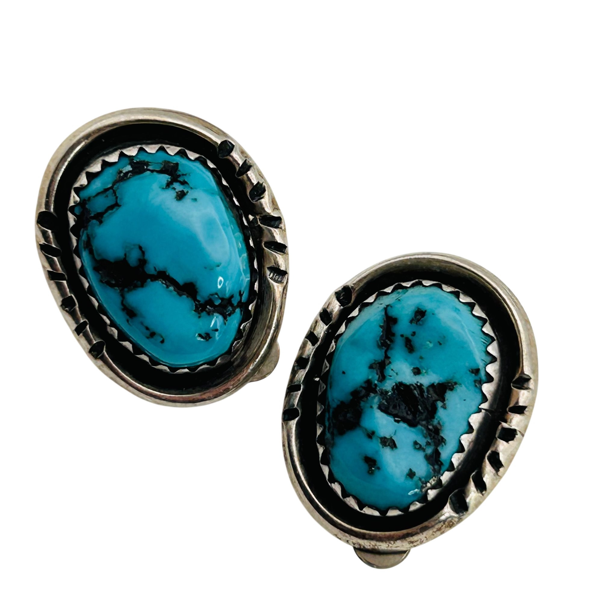 Signed RB Navajo Sterling Turquoise Earrings
