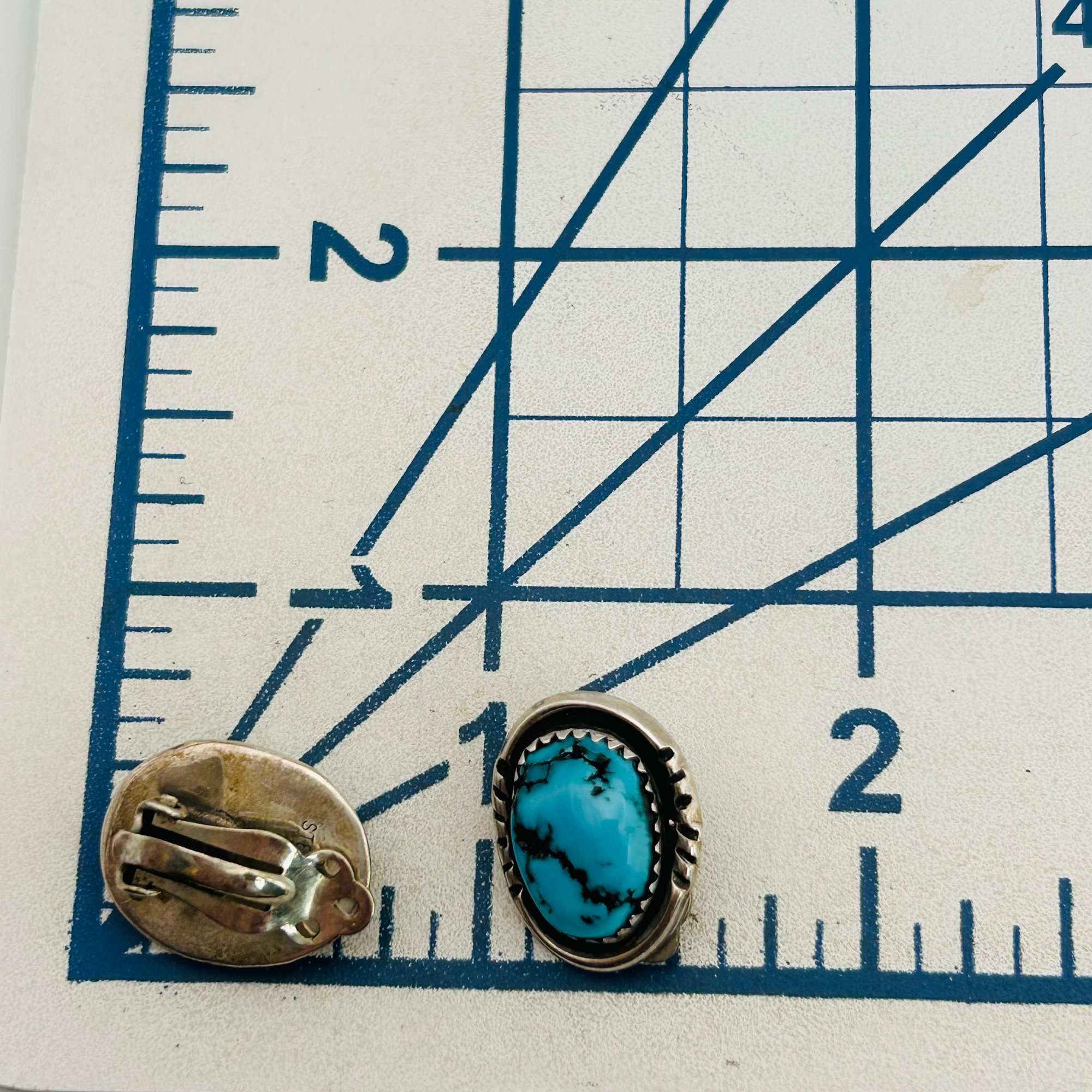 Signed RB Navajo Sterling Turquoise Earrings