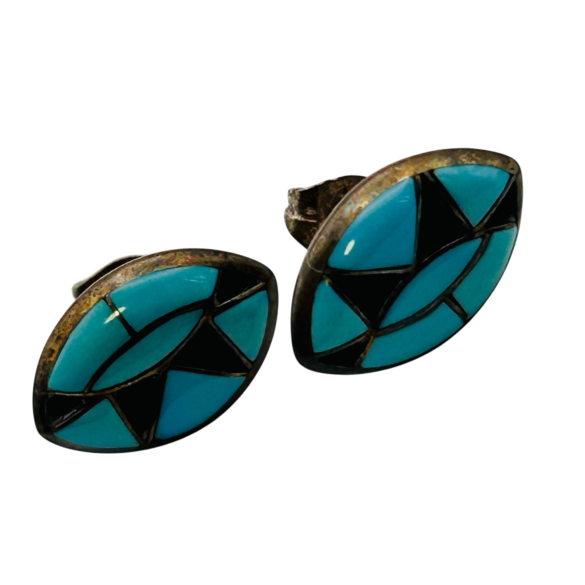 Native Sterling Inlay Turquoise Onyx Earrings