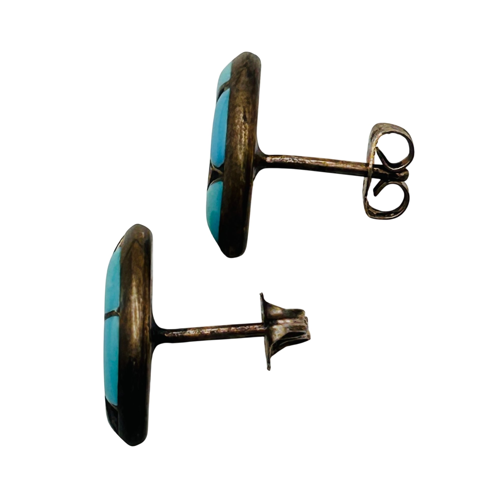 Native Sterling Inlay Turquoise Onyx Earrings
