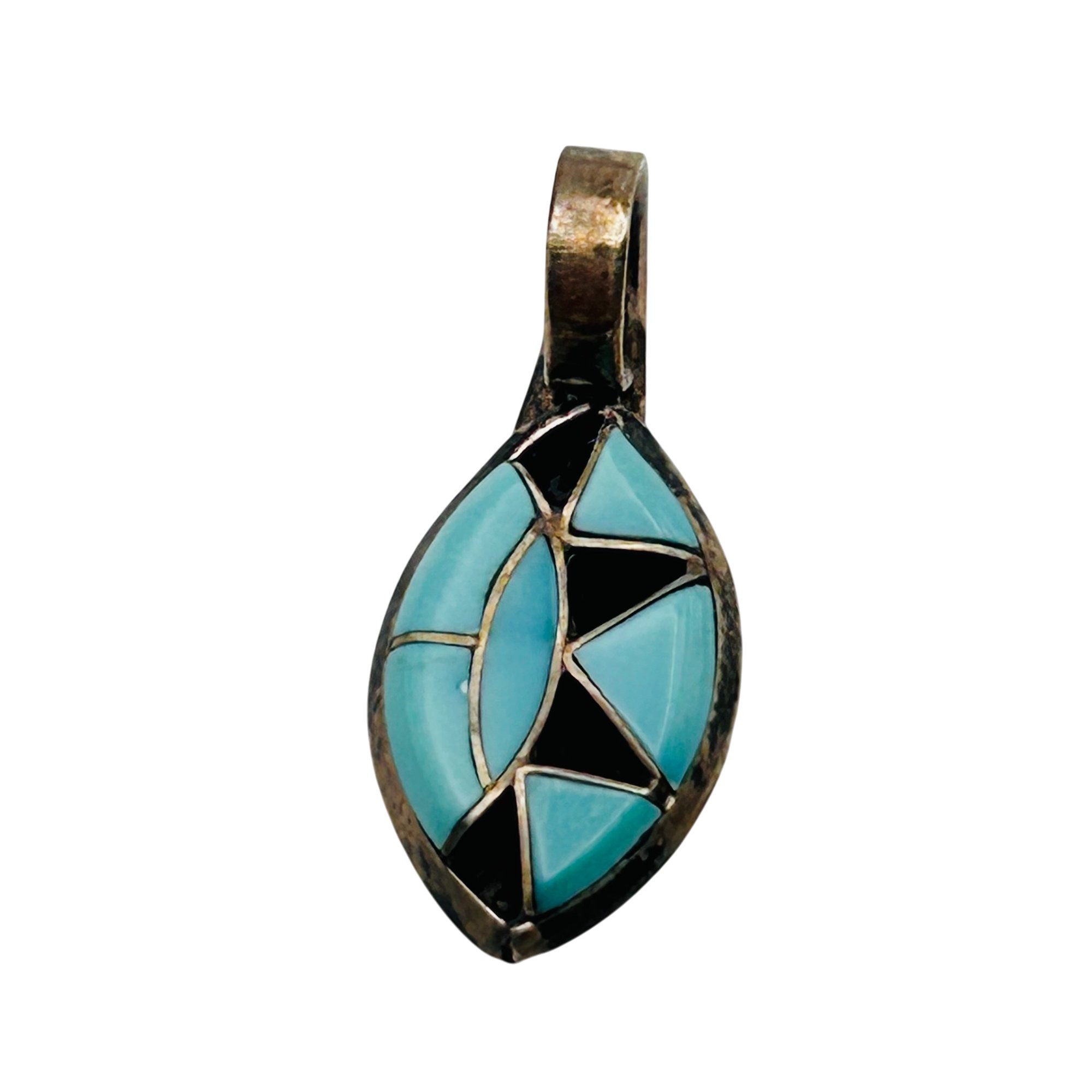 Native Sterling Inlay Turquoise Onyx Pendant
