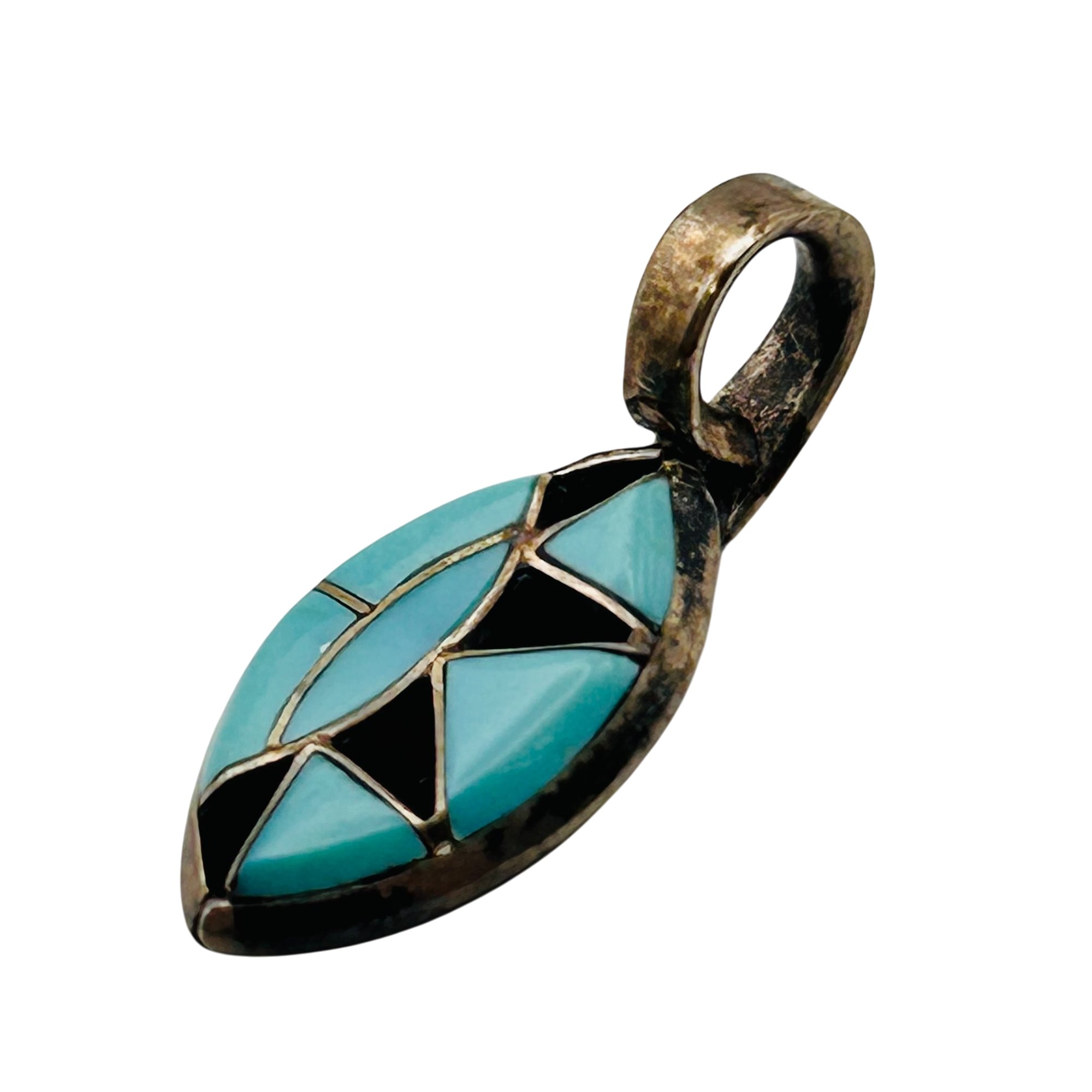 Native Sterling Inlay Turquoise Onyx Pendant