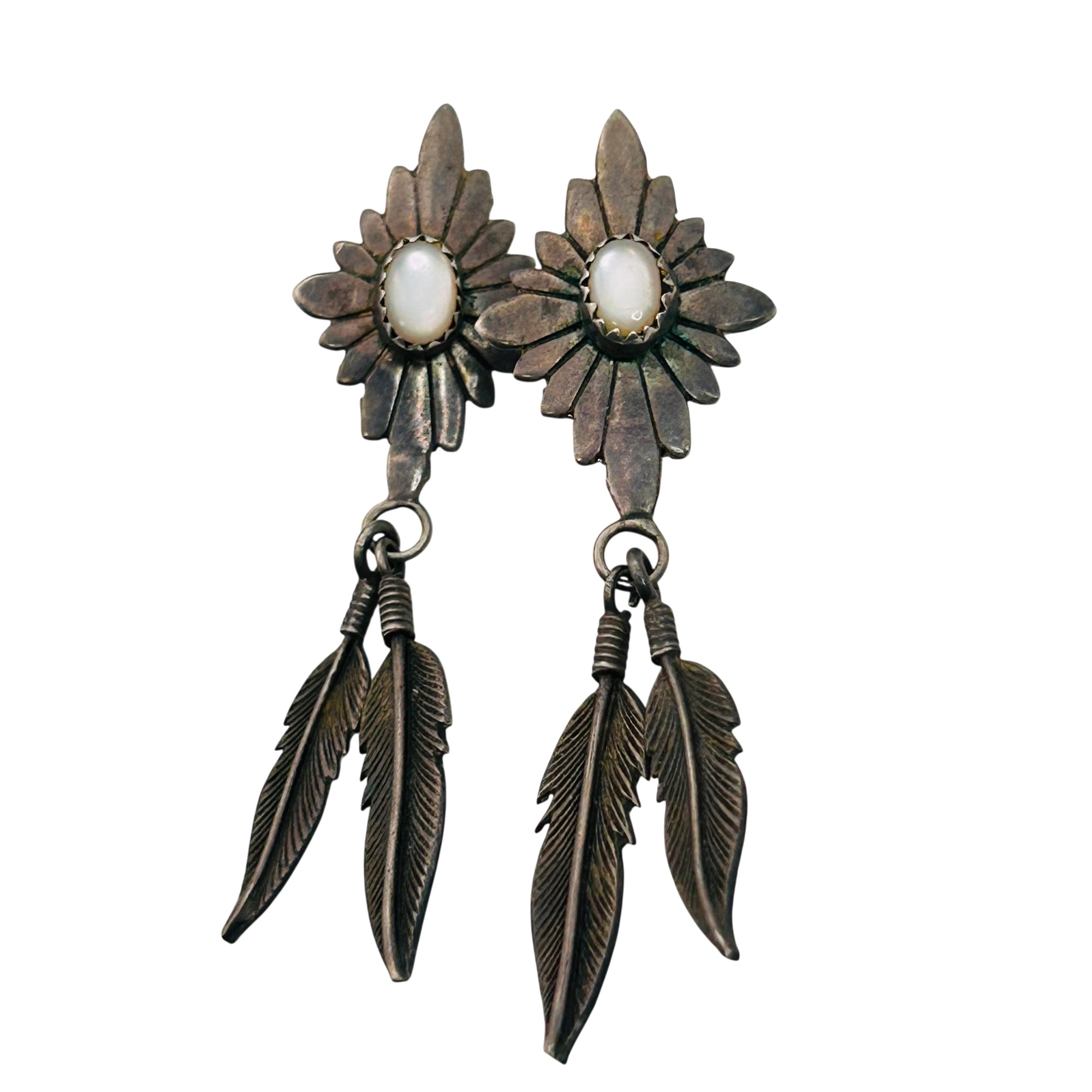 Southwest Sterling Mother Of Pearl Earrings