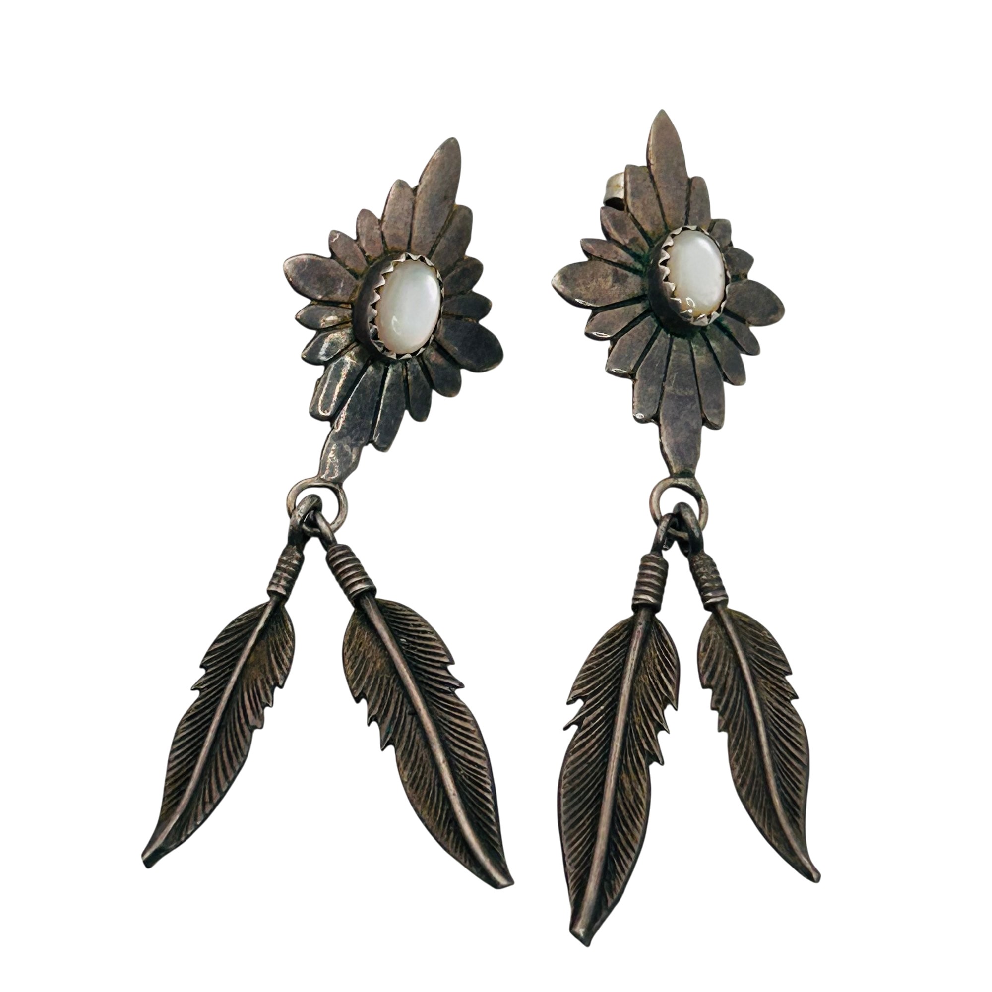 Southwest Sterling Mother Of Pearl Earrings