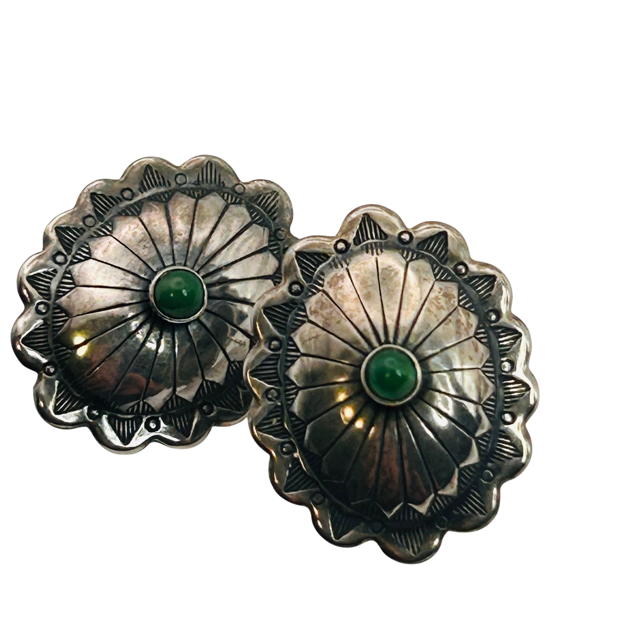Navajo Sterling Malachite Concho Earrings