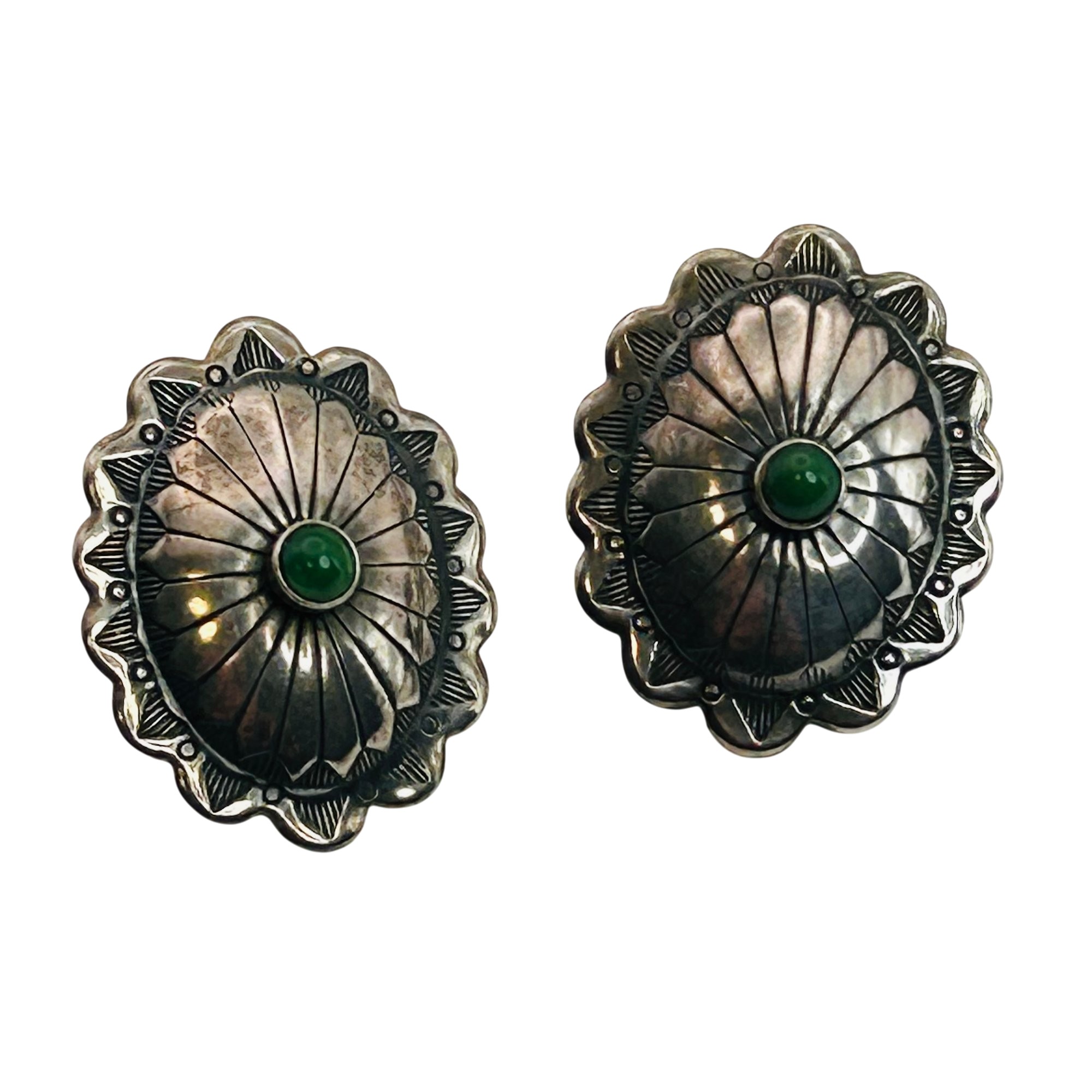 Navajo Sterling Malachite Concho Earrings