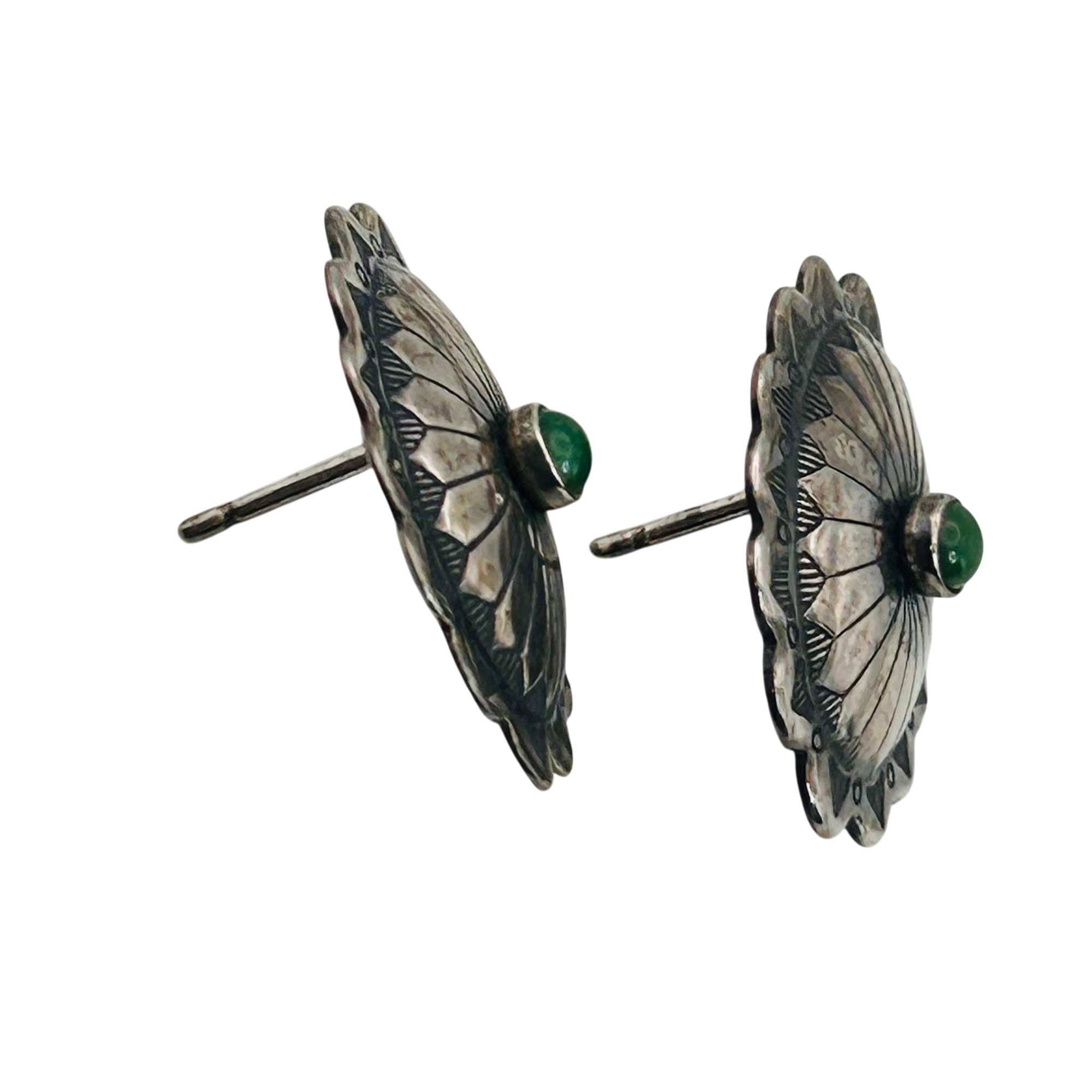 Navajo Sterling Malachite Concho Earrings