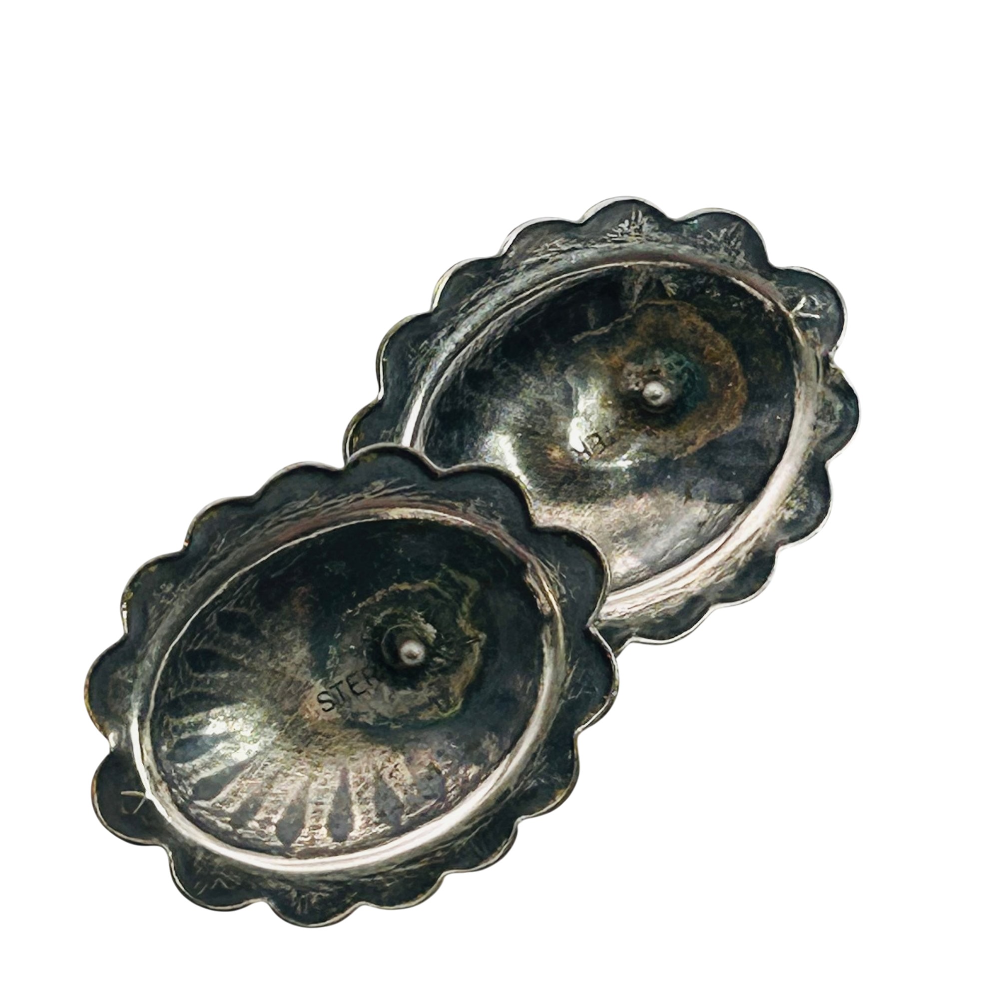 Navajo Sterling Malachite Concho Earrings