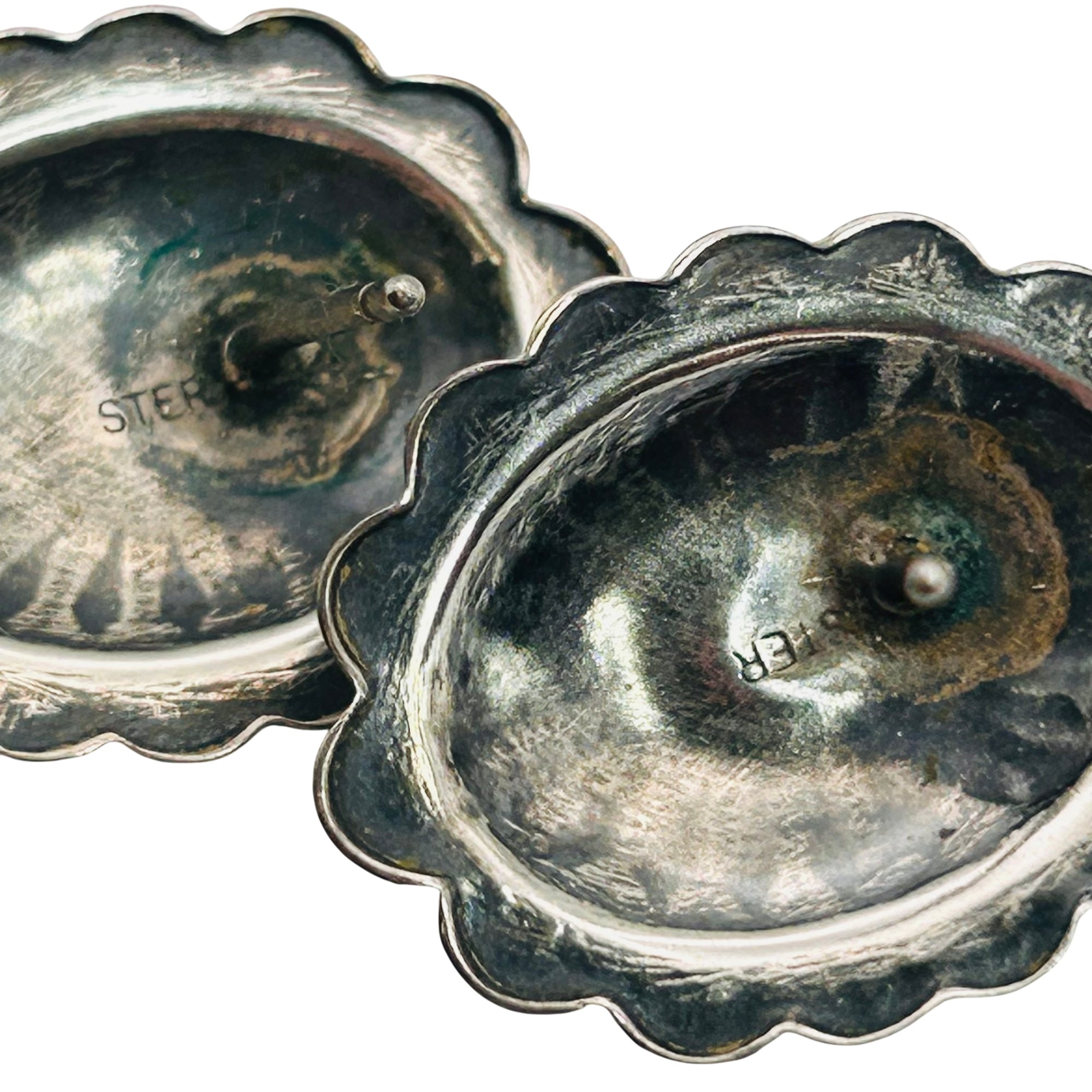 Navajo Sterling Malachite Concho Earrings