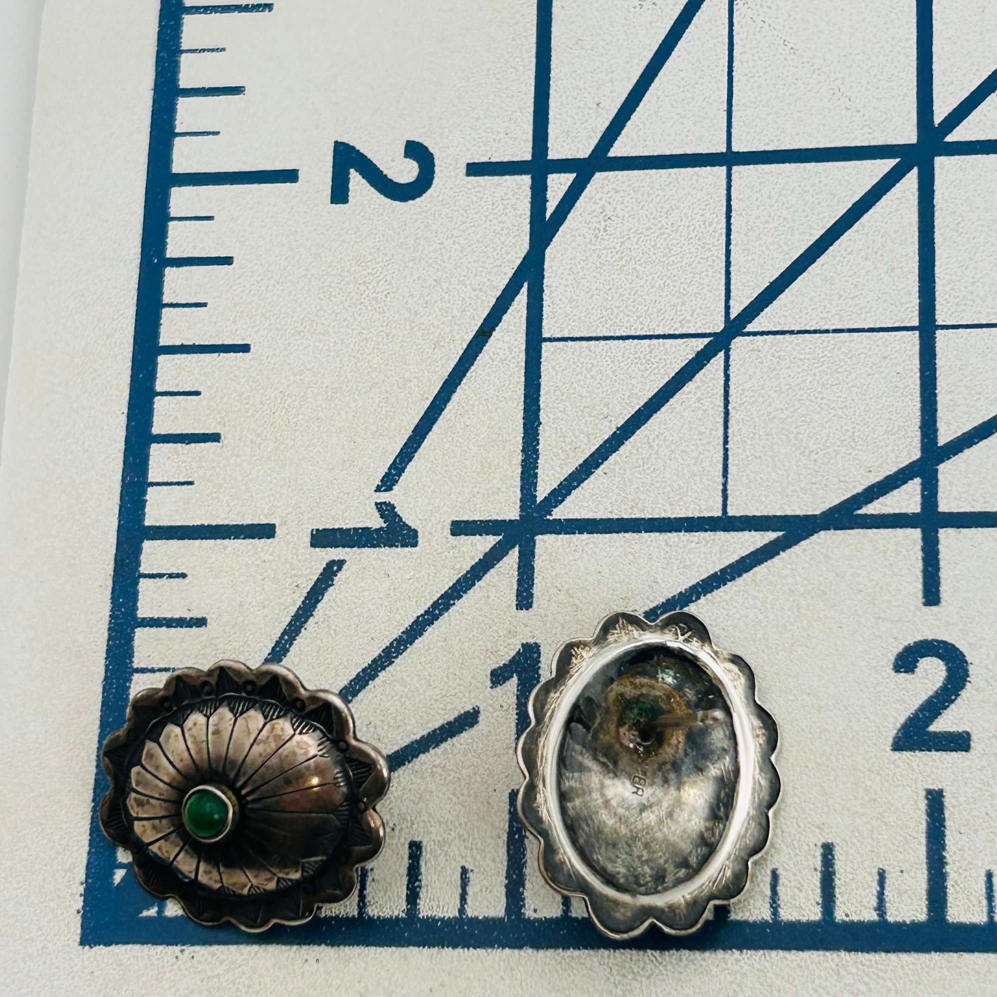 Navajo Sterling Malachite Concho Earrings