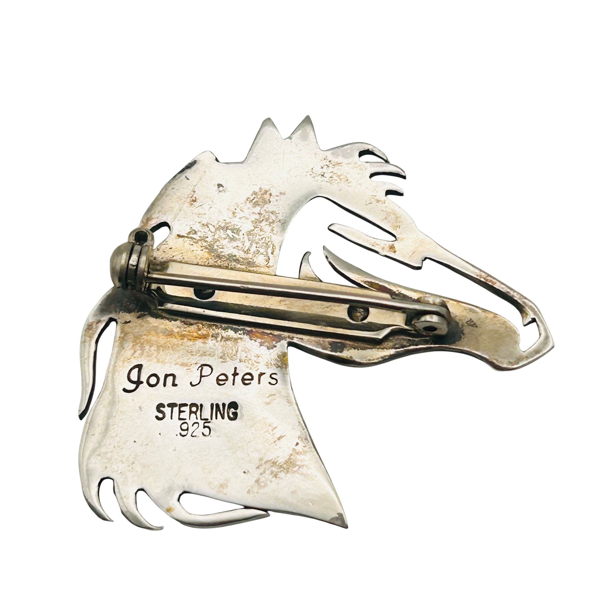 Jon Peters Navajo Sterling Inlay Stone Horse Brooch
