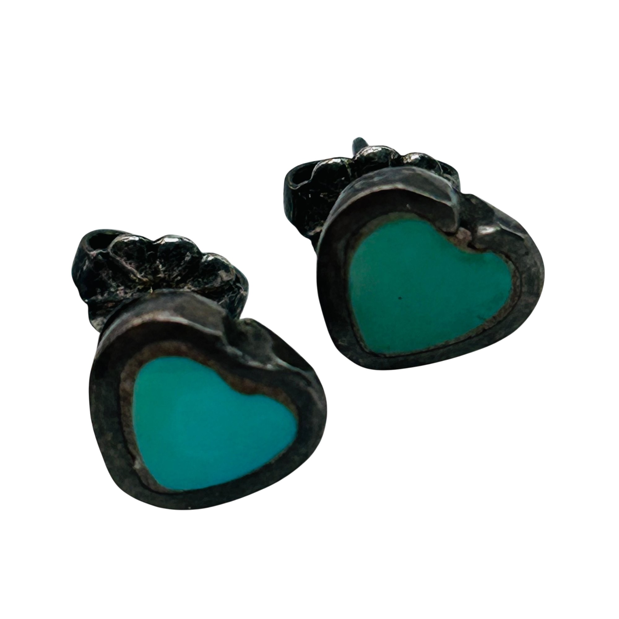 Southwest Sterling Turquoise Heart Earrings